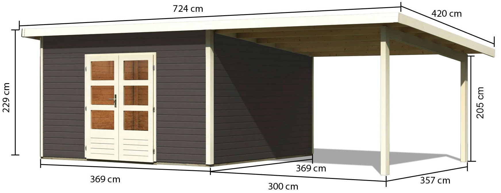 Karibu Gartenhaus »Perlsee 5« mit Anbaudach