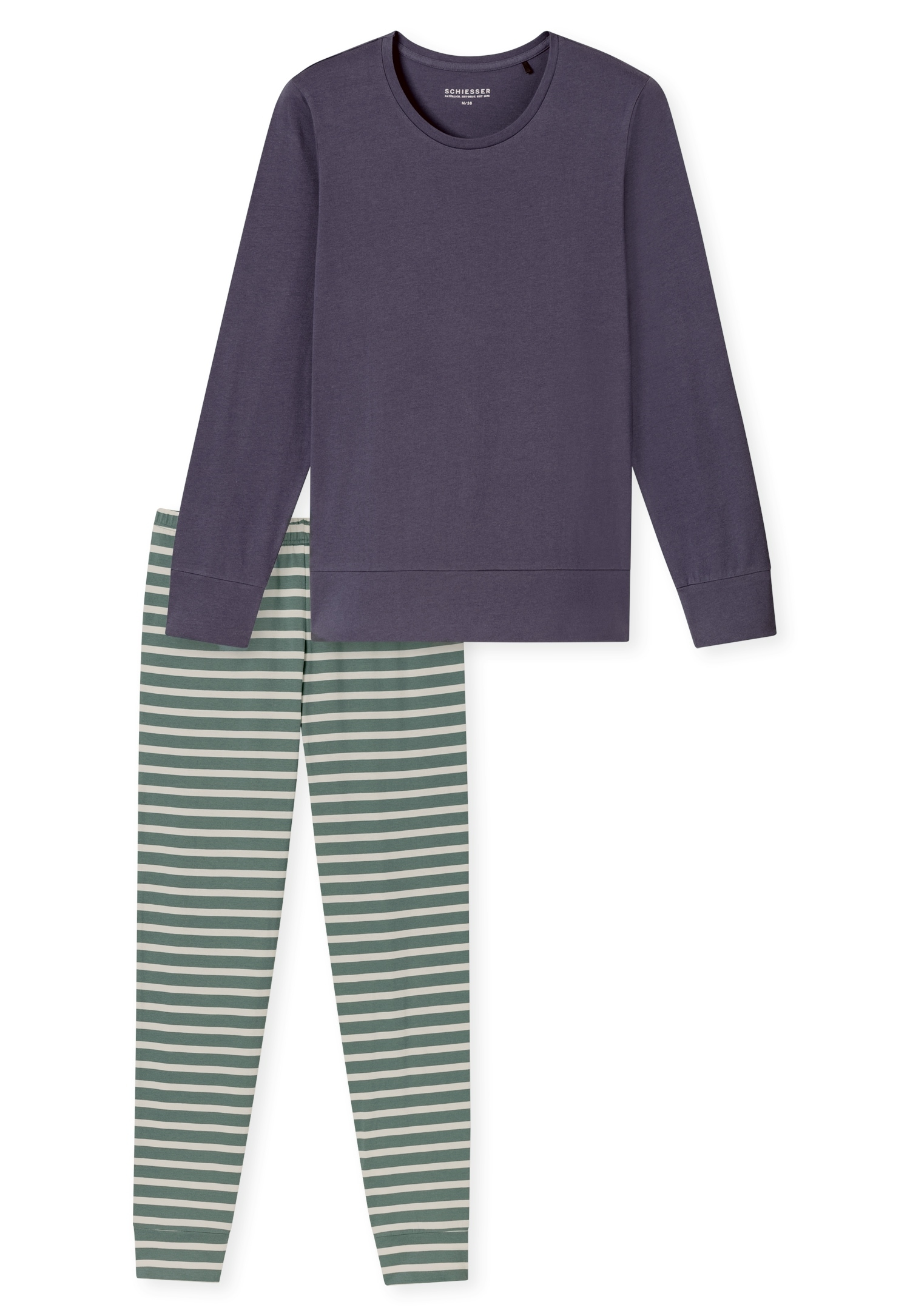Schiesser Schlafanzug »Casual Essentials«, (2 tlg.), Baumwolle, Rundhalsausschnitt, langärmelig