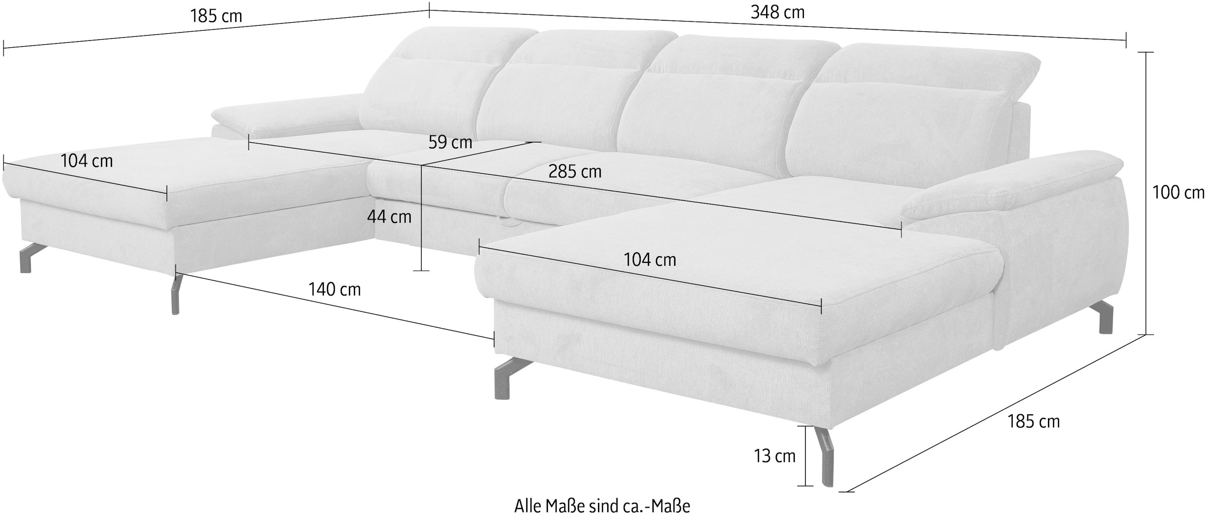 WERK2 Wohnlandschaft »Slavio U-Form«, Modernes U-Sofa mit Schlaffunktion, Bettkasten, Kopfteile verstellbar