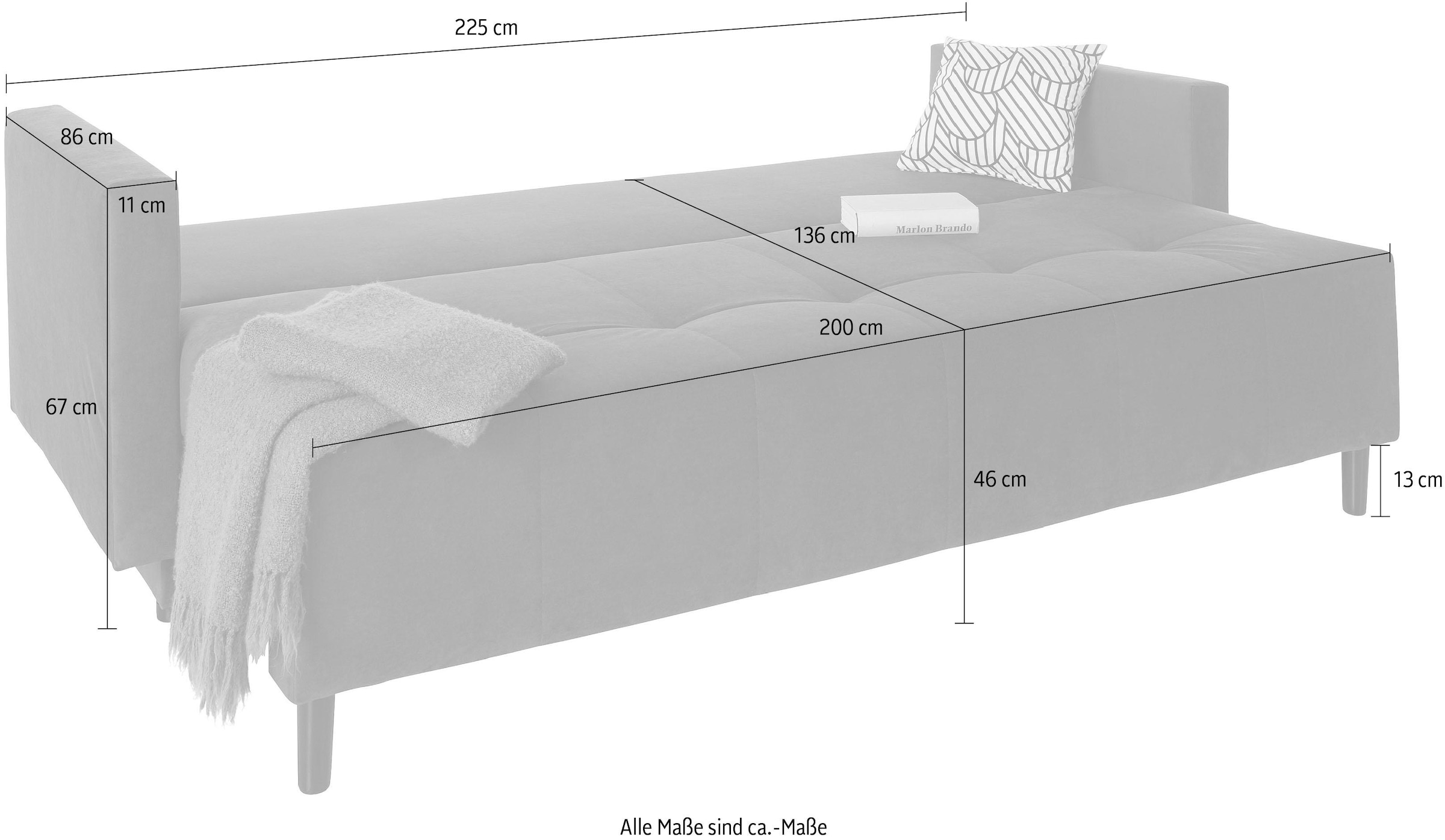 COLLECTION AB Schlafsofa »Solar«, Bettfunktion, Bettkasten, Federkern und loser Rücken- und Zierkissen