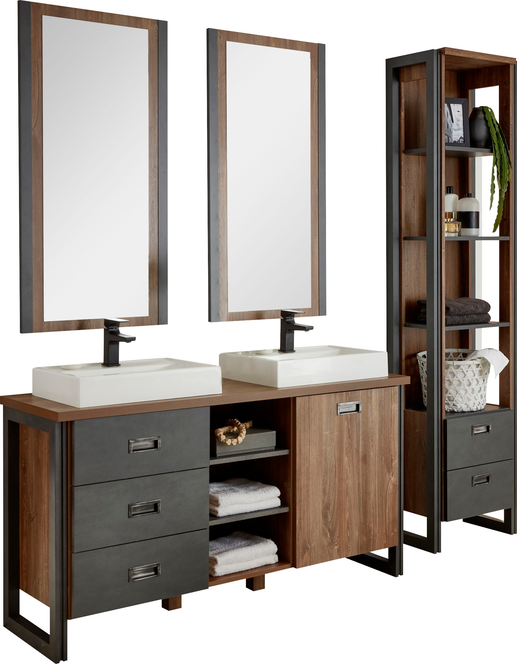 Home Affaire Badmöbel-Set »Detroit, Bad im Industrialdesign, 3-teiliges Badezimmer« Set, 4 Stk. tlg. in gelb