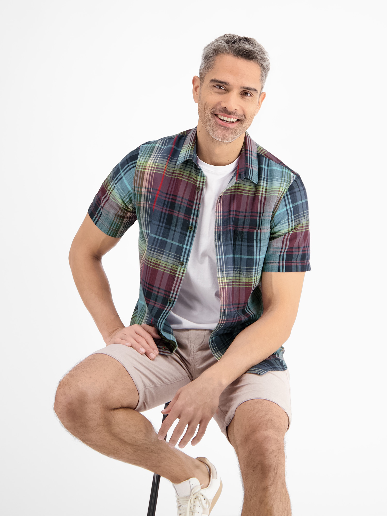 LERROS Kurzarmhemd »LERROS Sommerliches Karohemd mit Leinenanteil«