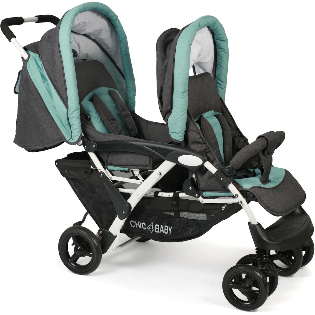 CHIC4BABY Geschwisterwagen »Duo, melange mint«, mit feststellbaren Doppelschwenk-Vorderrädern