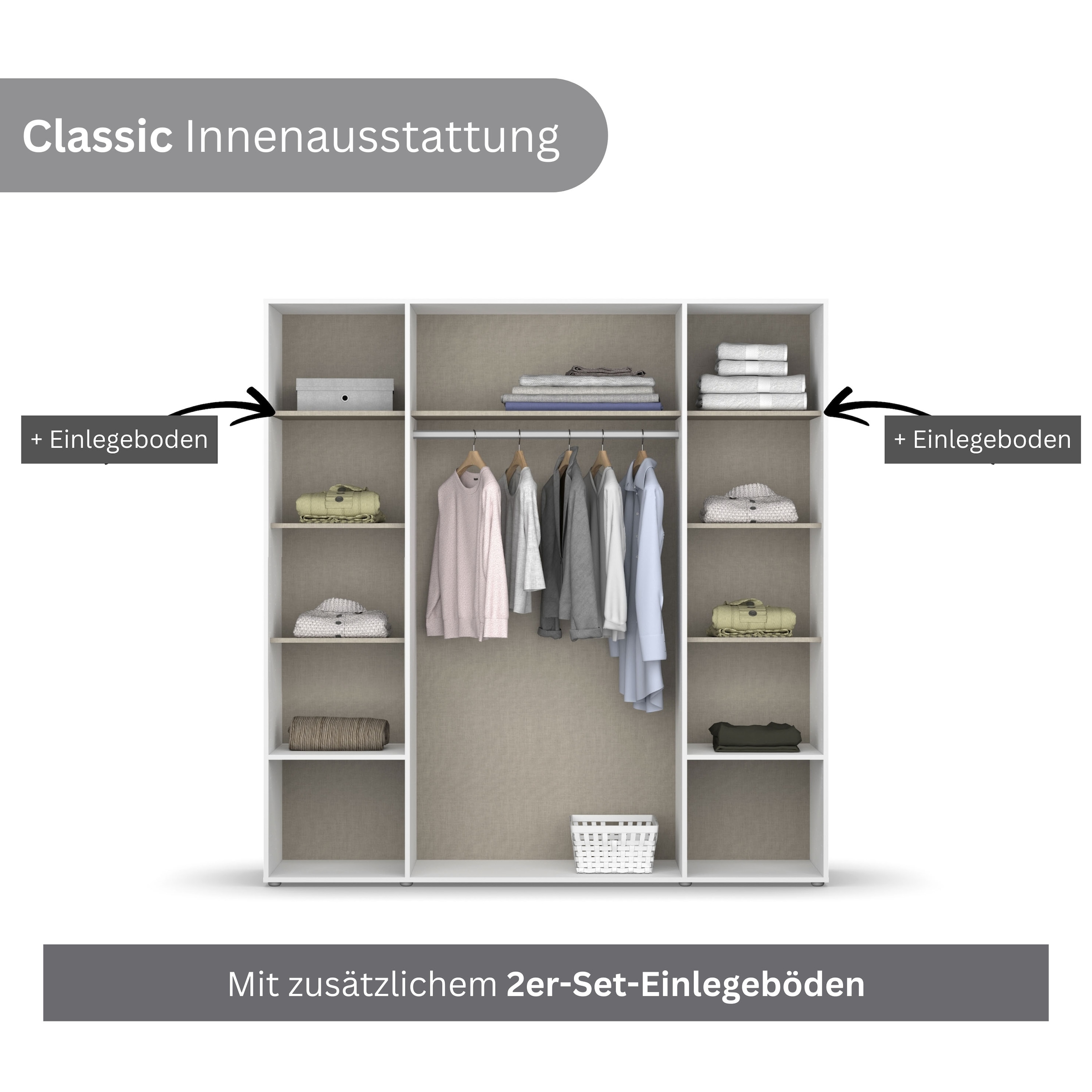 rauch Drehtürenschrank »Kleiderschrank Schrank Garderobe Wäscheschrank VOYAGER«, (in 3 verschiedenen Ausstattungen BASIC/CLASSIC/PREMIUM), moderne Griffe in Graumetallic mit Außenschubkästen MADE IN GERMANY