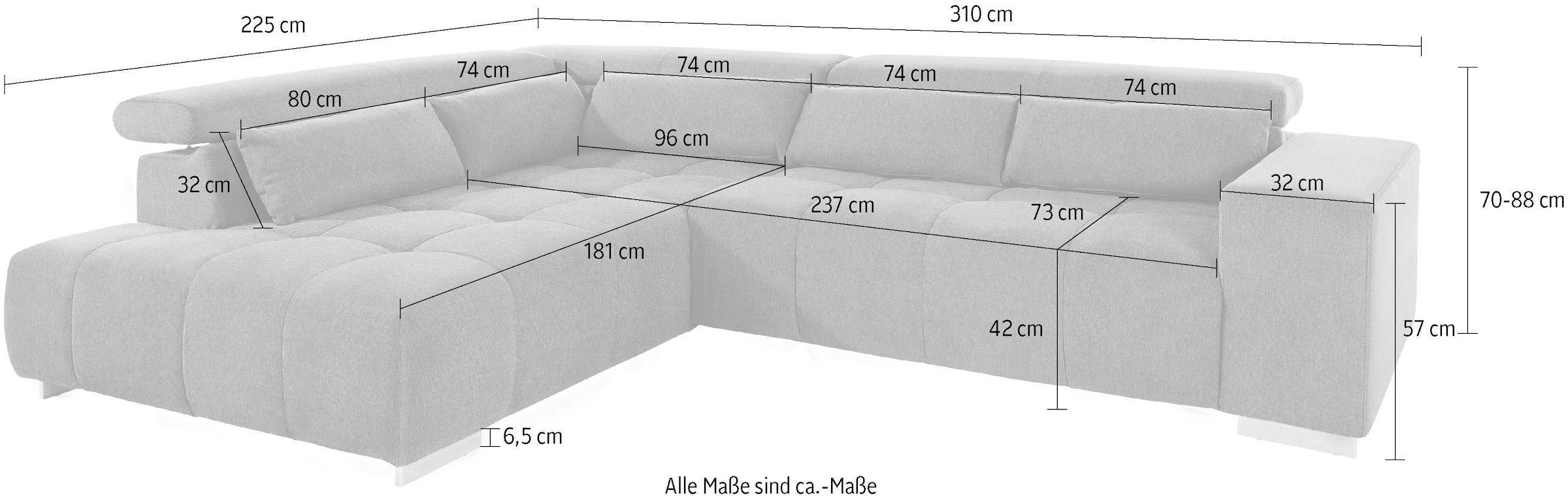 COTTA Ecksofa »Orion L-Form«, mit Kopfteilverstellung & 5 Nierenkissen