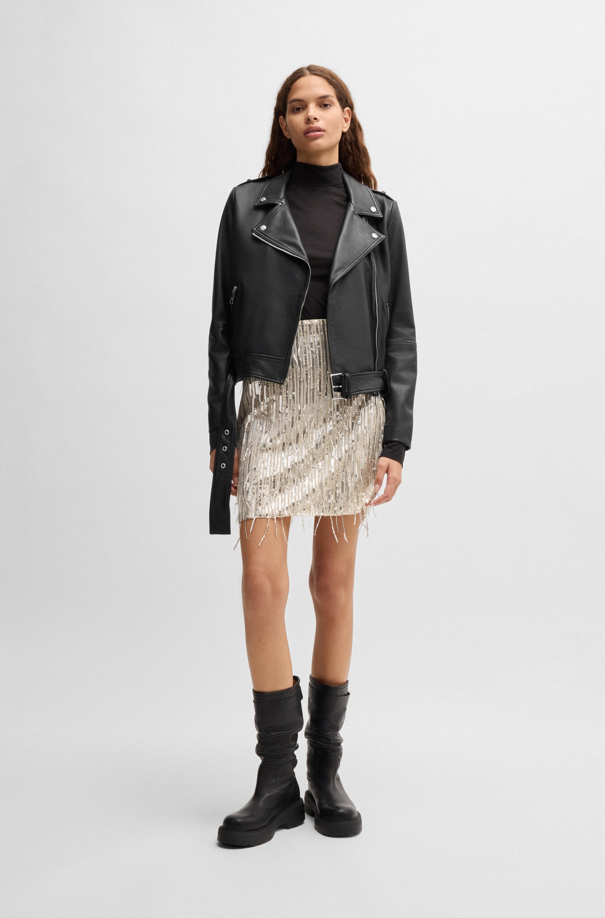 BOSS ORANGE Lederjacke »C_Sameli«, mit Ziergürtel