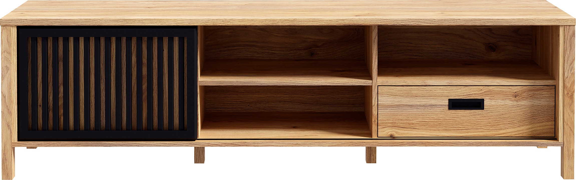 FORTE Lowboard »JytanaTV-Board, TV-Schrank«, Breite 174,8 cm, mit Lamellen-Schiebetüre, Mauvella Eiche / Schwarz