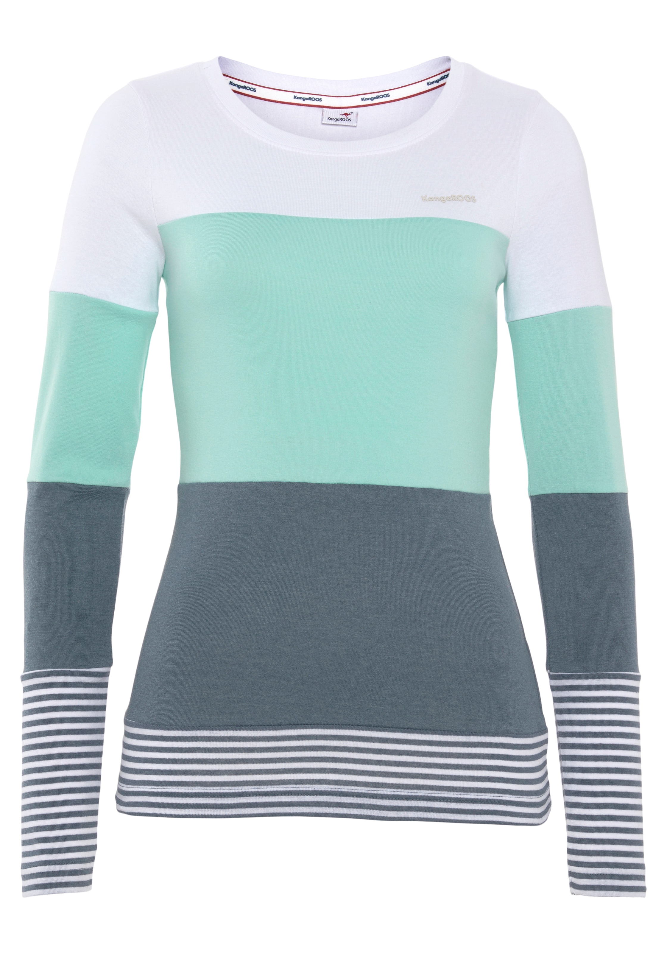 KangaROOS Longsleeve, mit Langarm, figurbetonte Passform, Colourblocking-Optik