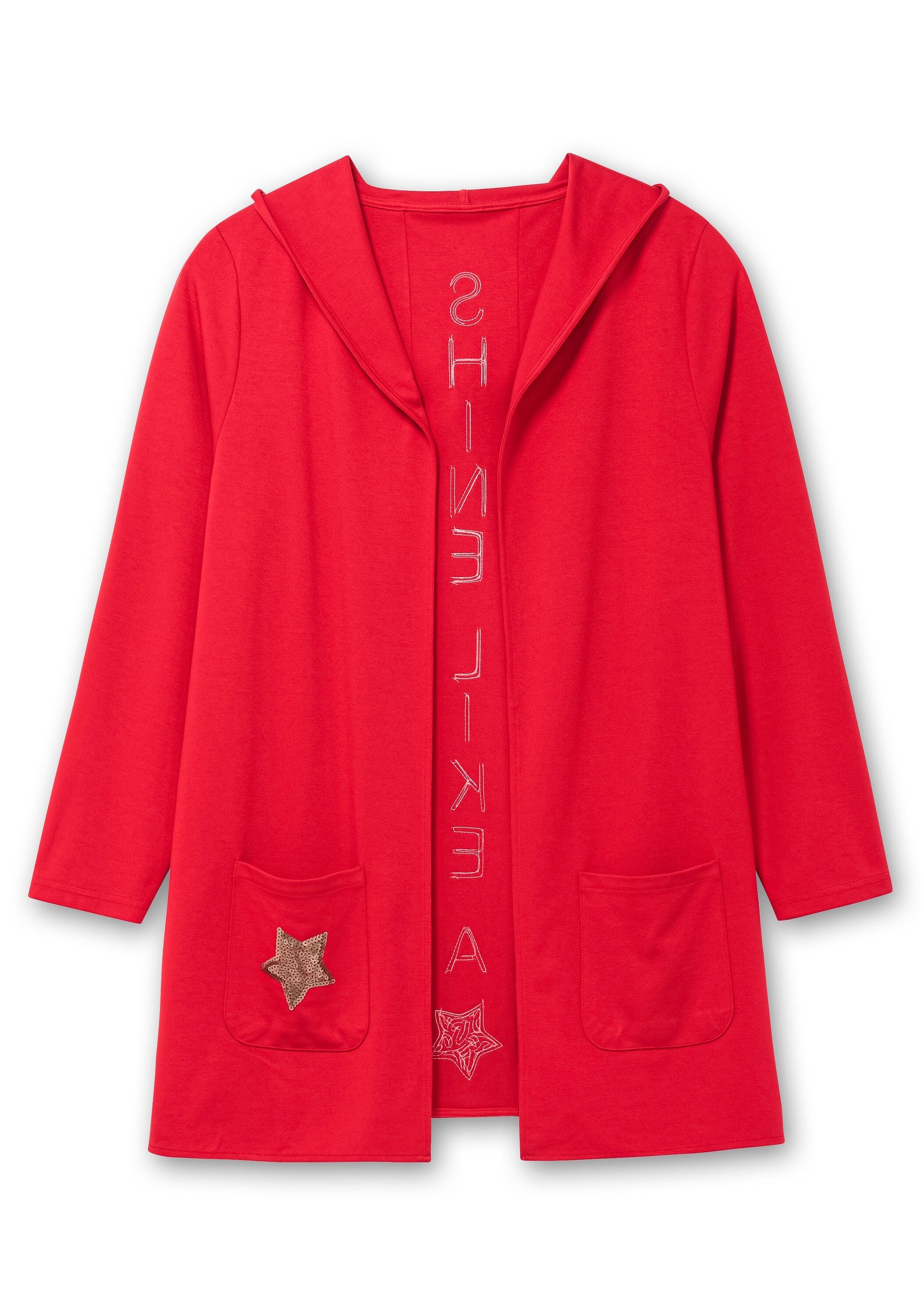 Sheego Longstrickjacke »Lange Shirtjacke mit Pailletten-Print im Rücken«