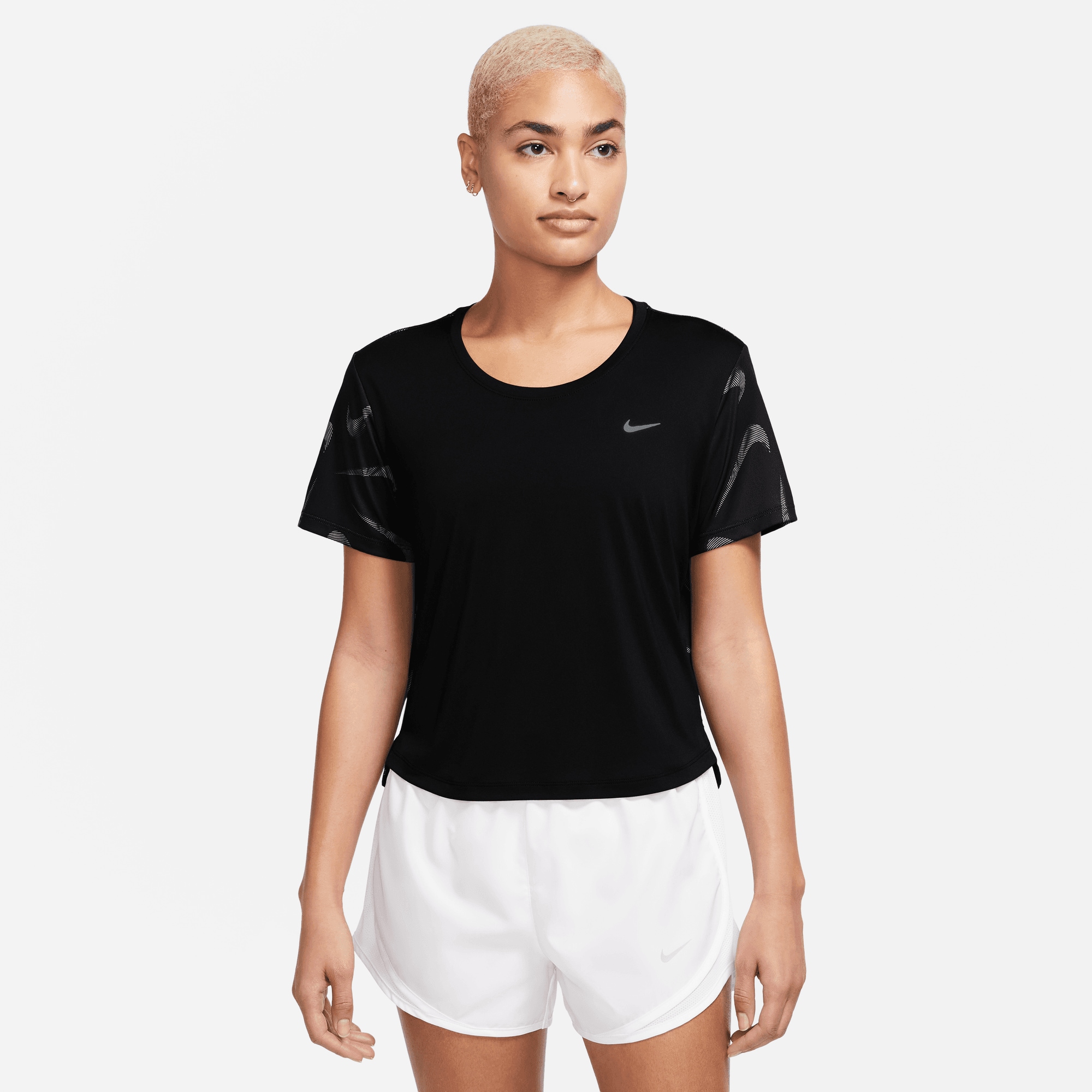 Nike Laufshirt »SWOOSH DRI-FIT WOMEN'S PRINTED SHORT-SLEEVE CROP TOP«