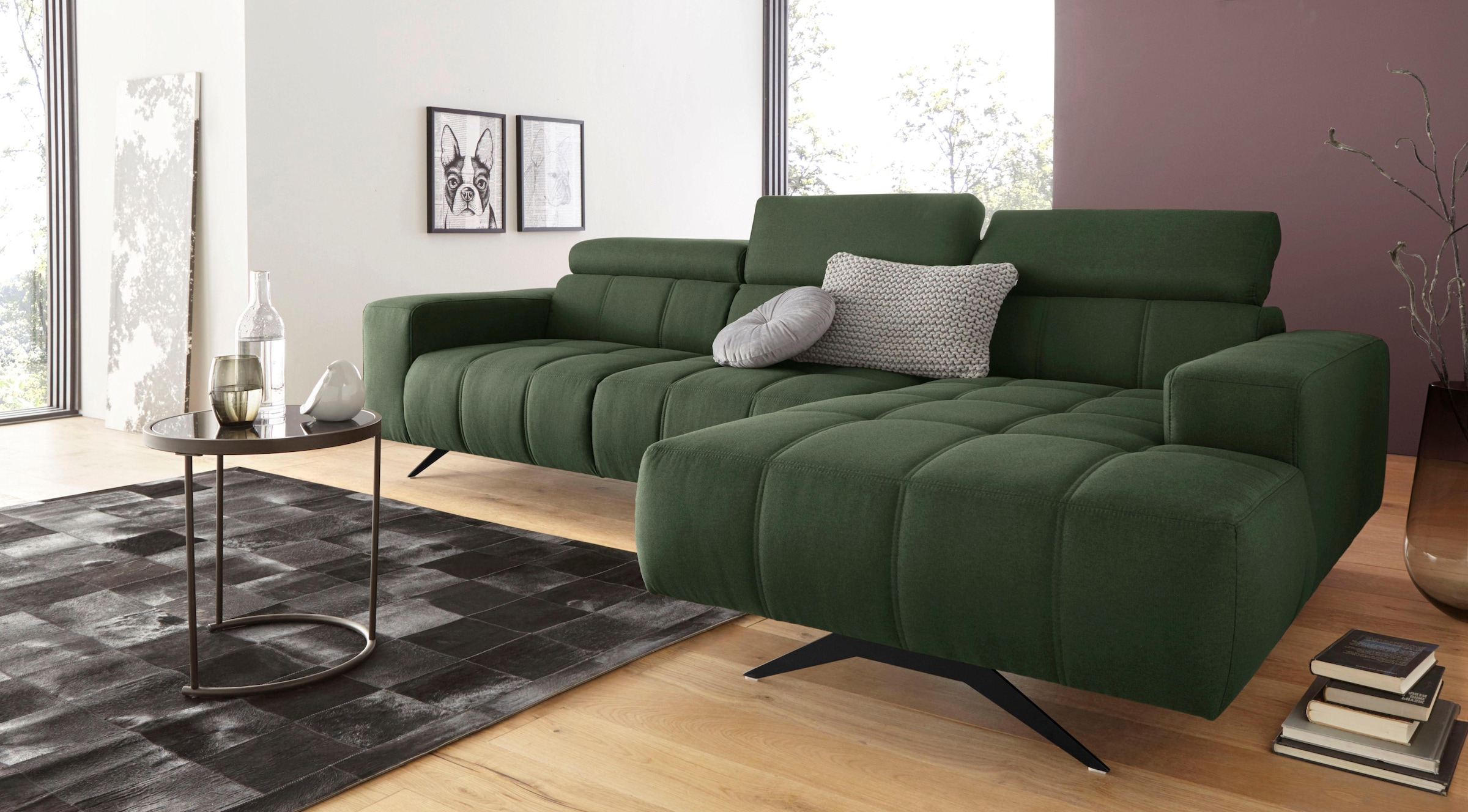 DOMO collection Ecksofa »Trento L-Form, mit Kufenfuß oder Einzelfuß« wahlweise mit Kopfteilverstellung, Recamiere links/rechts bestellbar