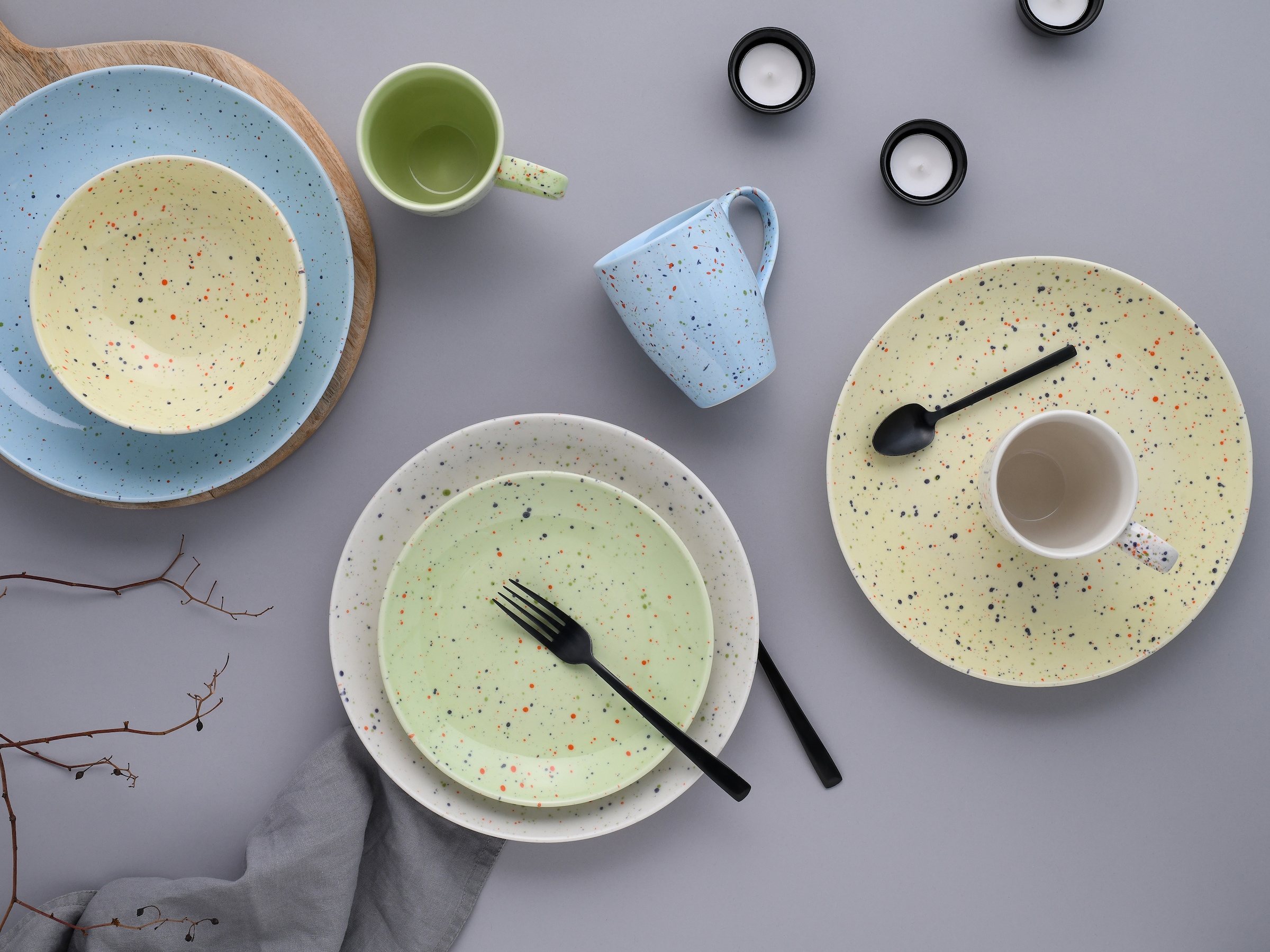 CreaTable Kombiservice »Confetti, Kombi-Service 16-tlg.« Unregelmäßige bunte Punkte, Gute Laune Geschirr, Frisch, Freundlich