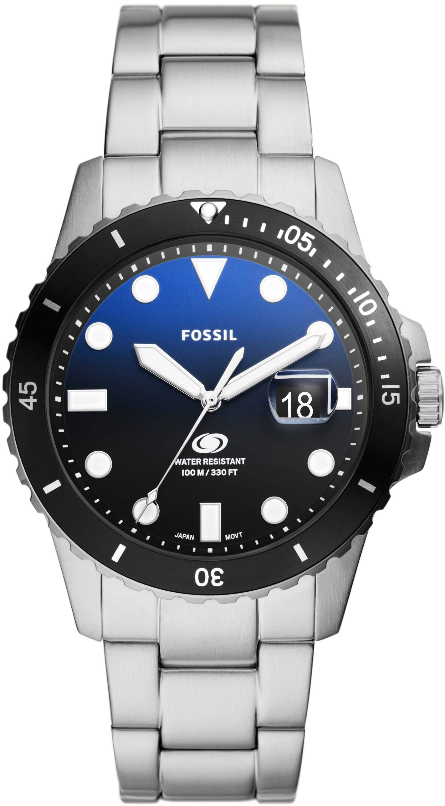 Fossil Quarzuhr »FOSSIL BLUE DIVE, FS6038«, Armbanduhr, Herrenuhr, Datum, Edelstahlarmband,...