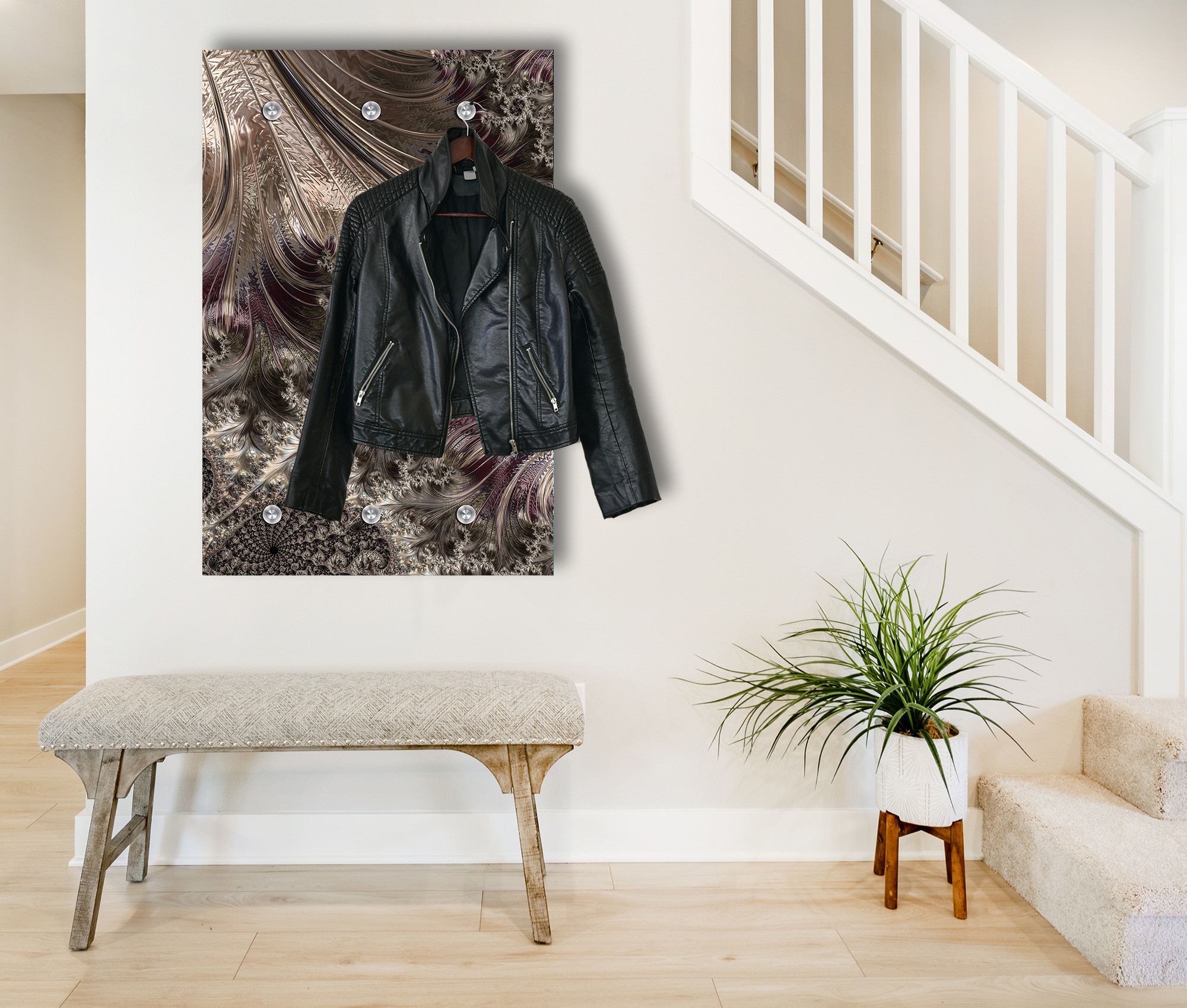 queence Garderobenpaneel »Wandgarderobe  mit Motiv Abstrakt Federn inkl. Edelstahlhaken« 1 Stk. tlg. HD Premium Druck auf Acrylglas