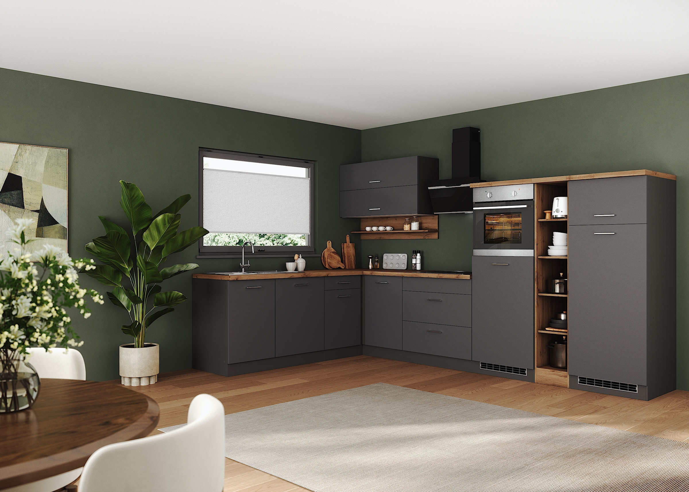 KOCHSTATION Winkelküche »KS-Milan« Stellbreite 340/220 cm, viel Stauraum, wahlweise mit E-Geräten