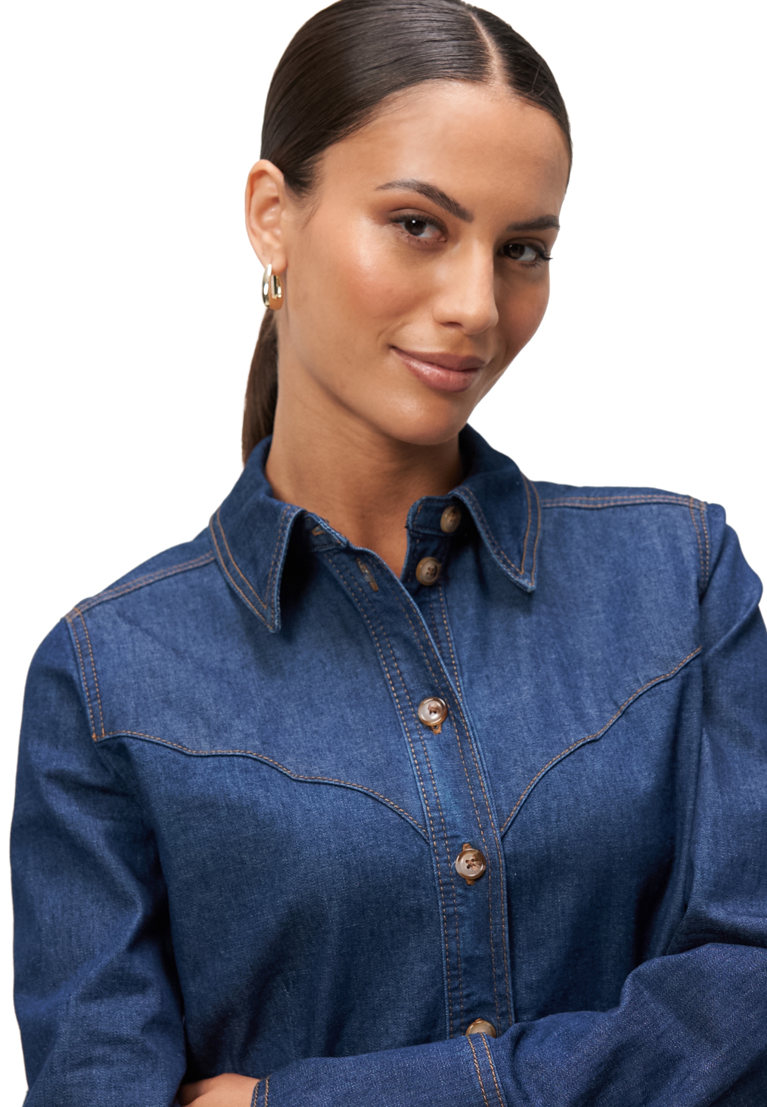 Zero Jeansbluse »Jeanshemd mit Knopfleiste«