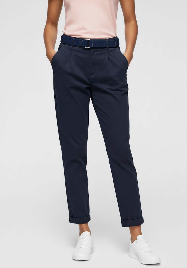 Delmao Damen Chinohose mit passendem Gürtel in blau, Größe 42