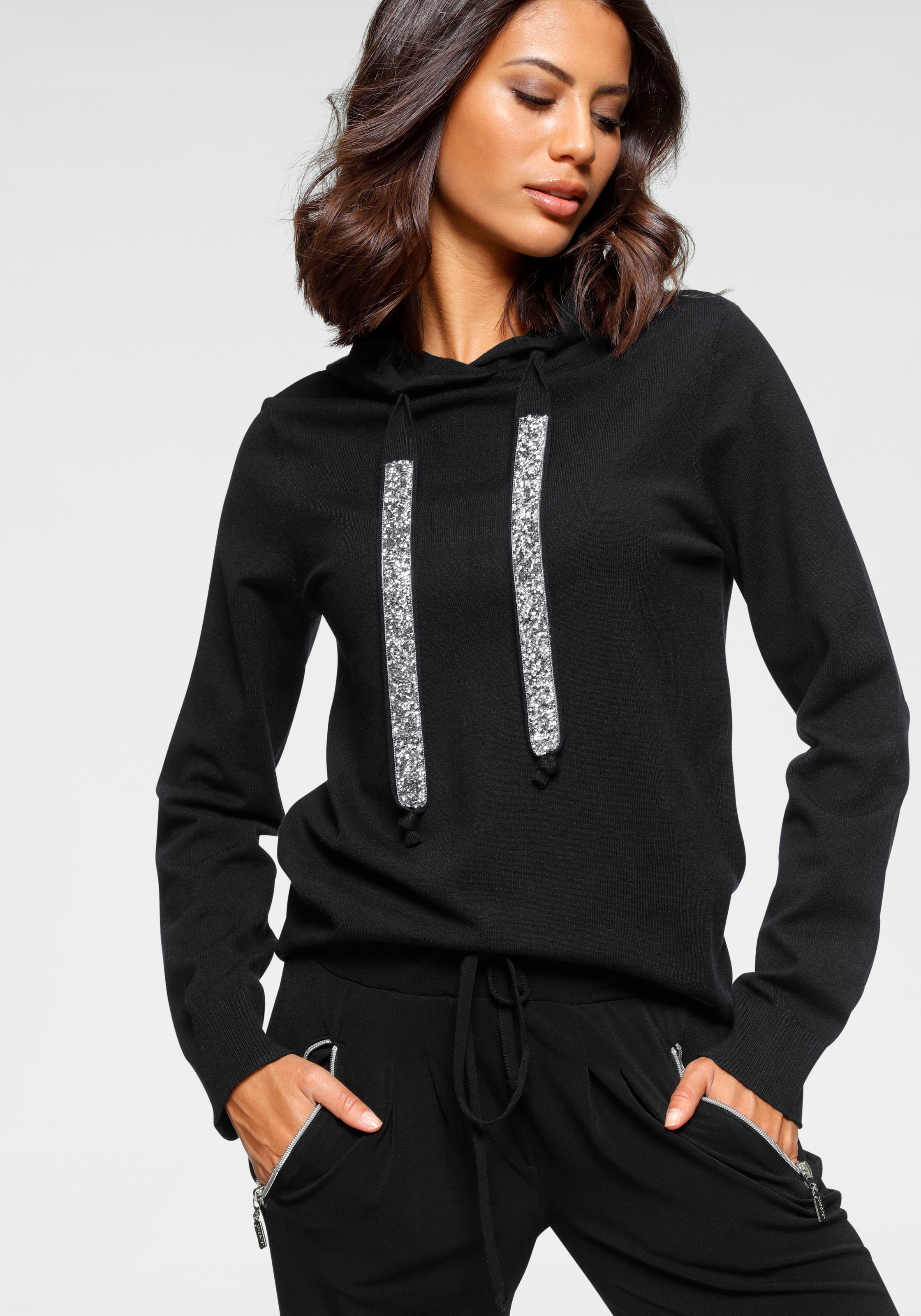 Laura Scott Strickpullover, mit Kapuze und Glitzerband