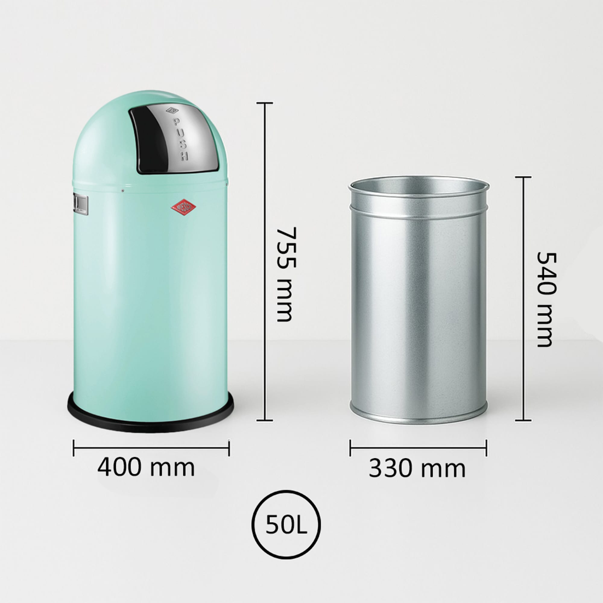 WESCO Mülleimer »Pushboy Abfallsammler« 1 Behälter mit Metalleinsatz, Griffe, Einwurfklappe aus Edelstahl und Bodenring