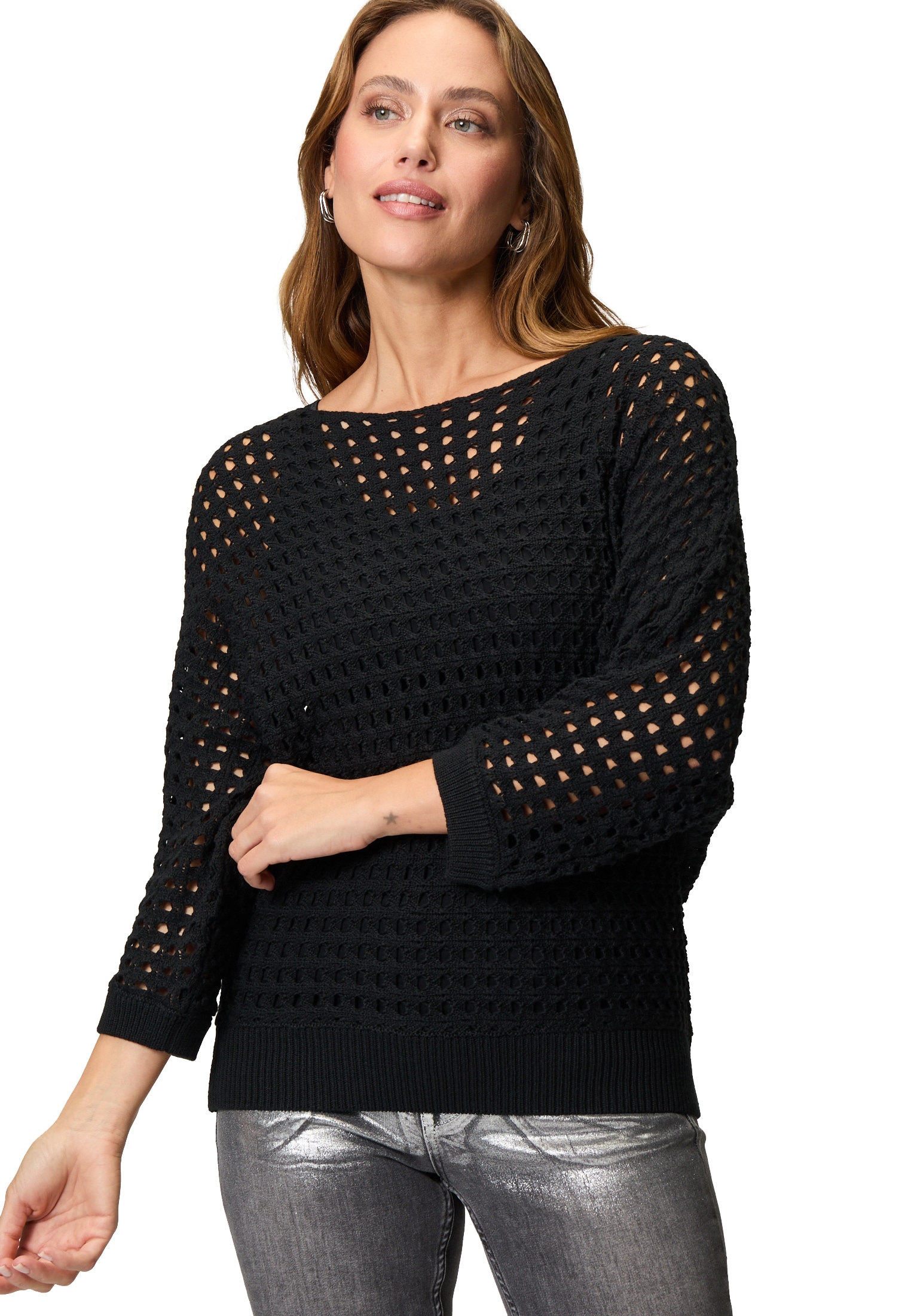 Zero Rundhalspullover »Pullover mit Lochmuster«