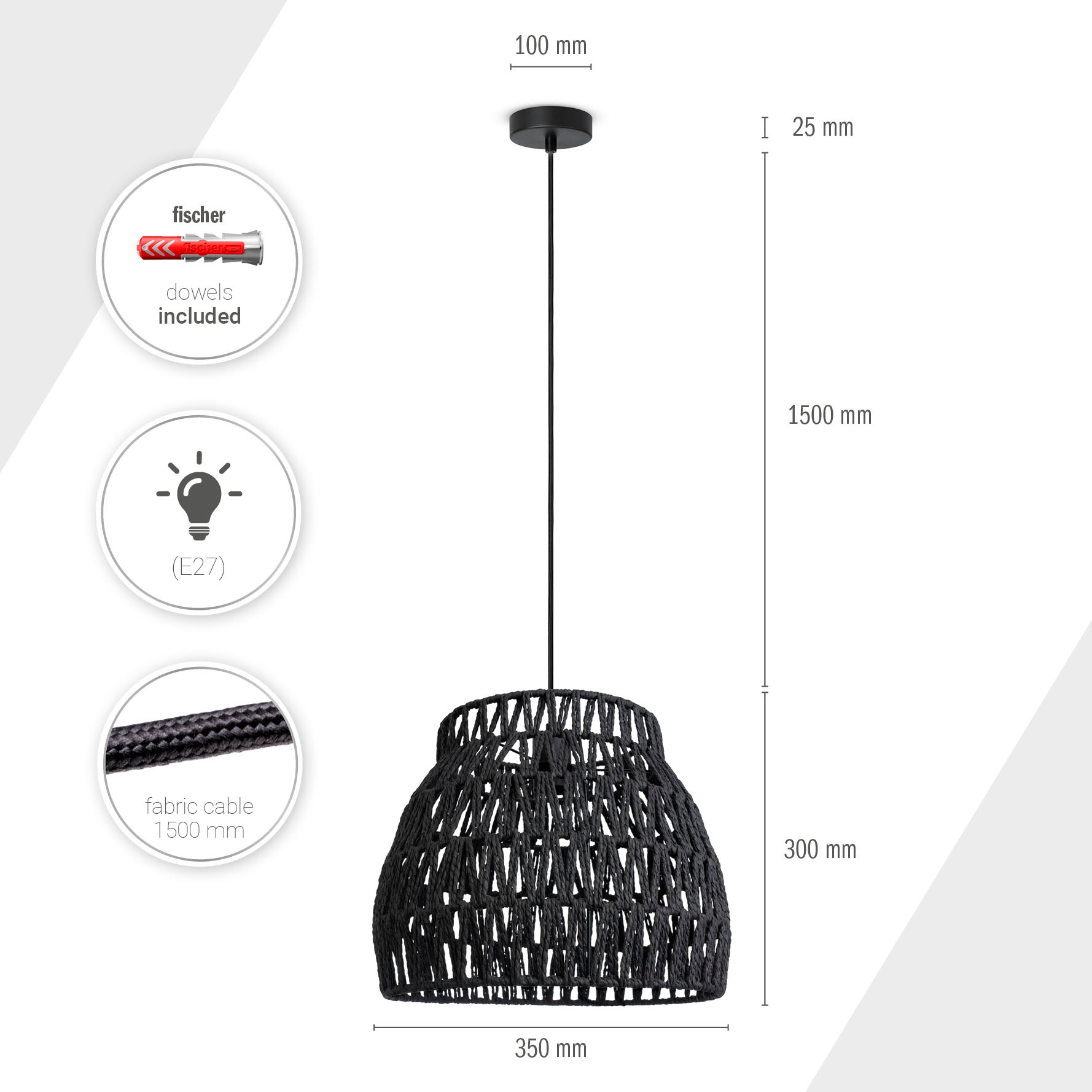 Paco Home Pendelleuchte »HUGO PD1«, 1 flammig, Leuchtmittel E27 | ohne Leuchtmittel
