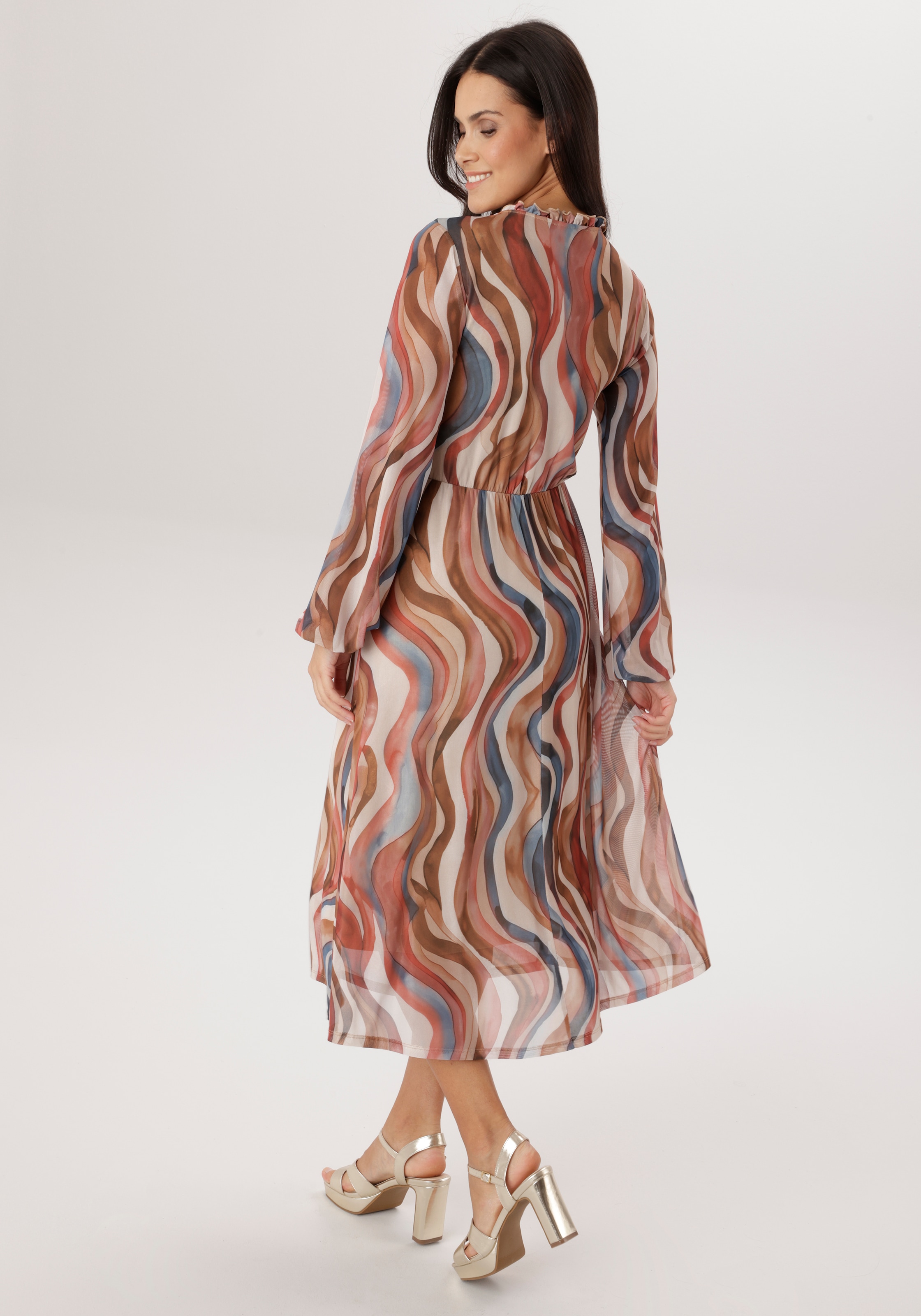 Aniston SELECTED Midikleid V-Ausschnitt mit Rüschen und Bindebändern - NEUE KOLLEKTION