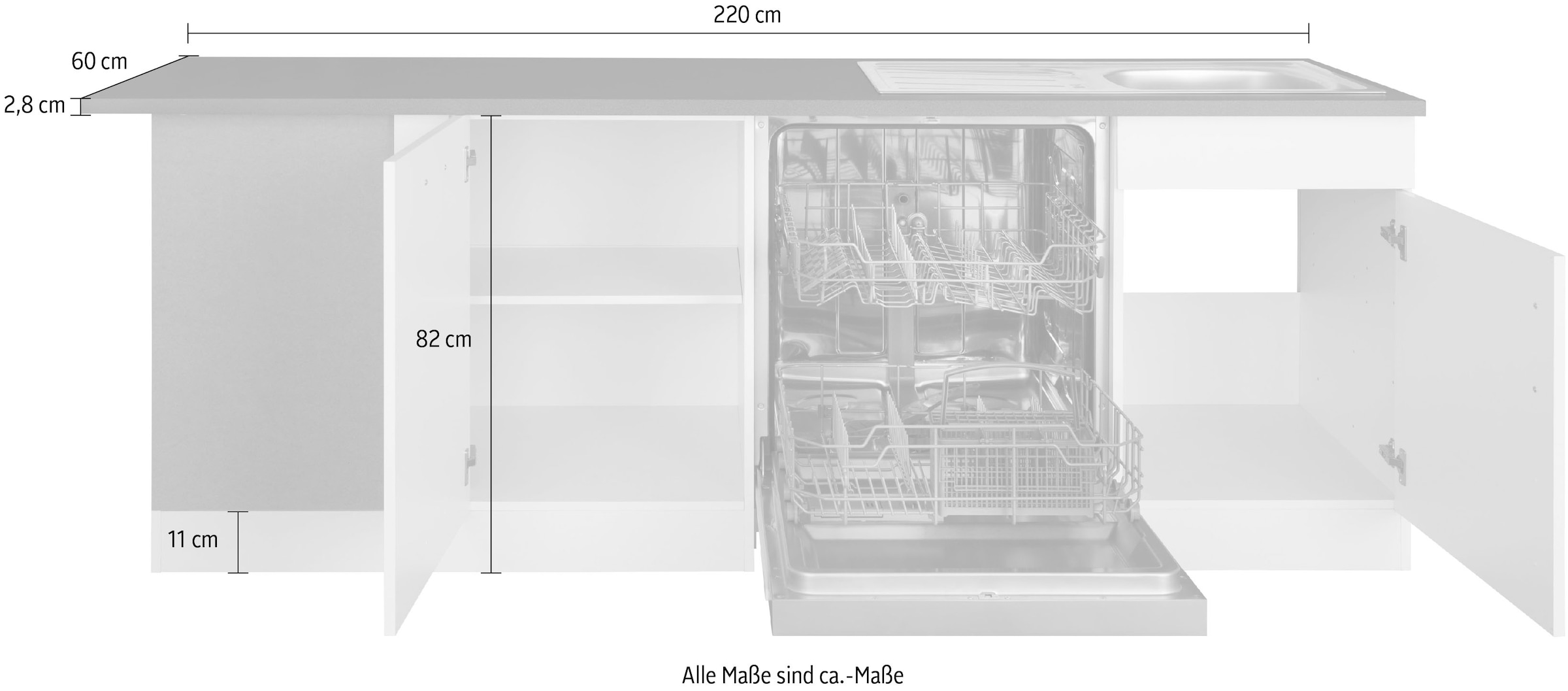Online cm, OTTO Shop Stellbreite Winkelküche mit HELD Induktionskochfeld MÖBEL »Paris«, im wahlweise kaufen 290/220