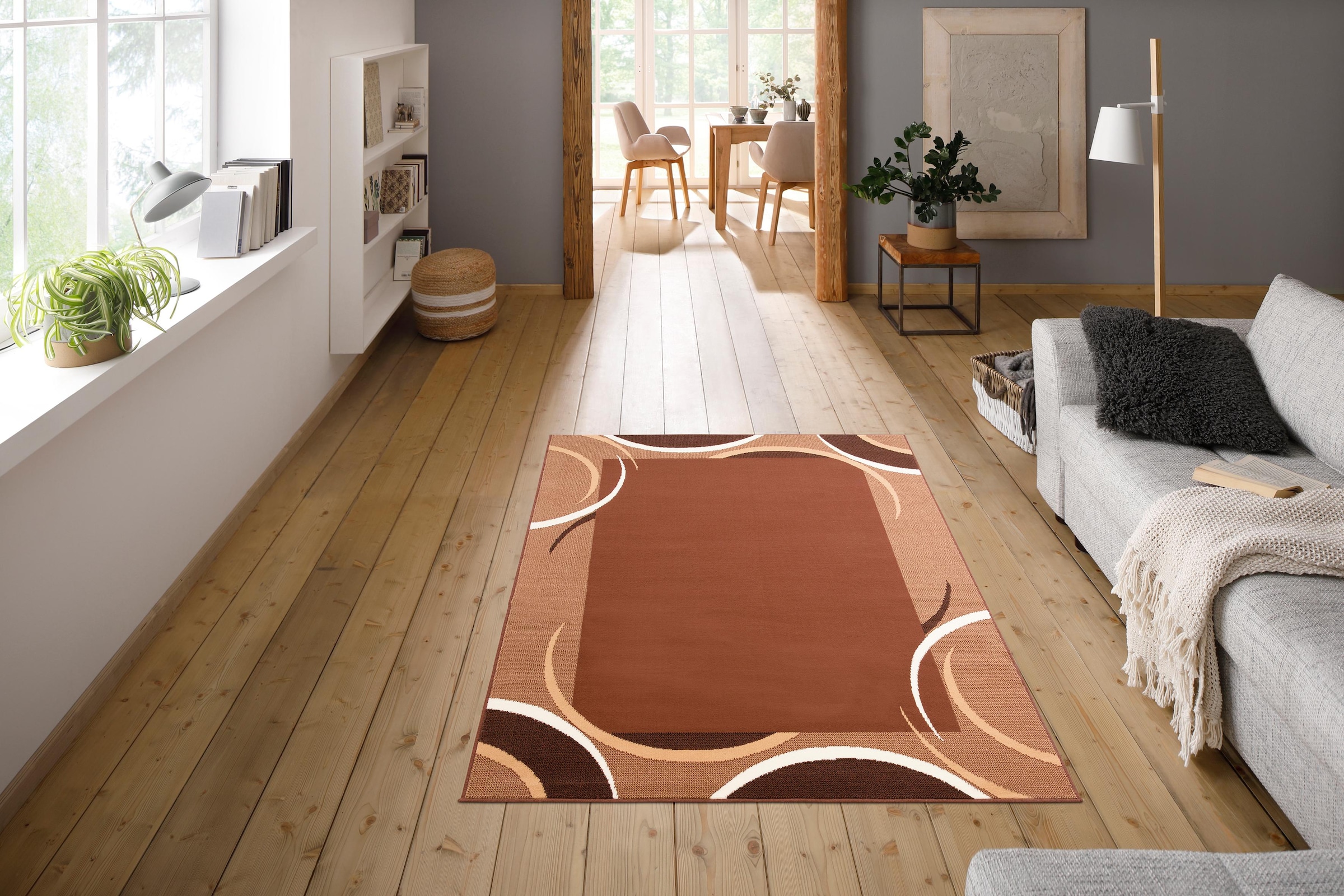 OTTO home Teppich »Noah« rechteckig 7 mm Höhe weiche Haptik, Teppich mit Bordüre, Kurzflor, verspieltes Design