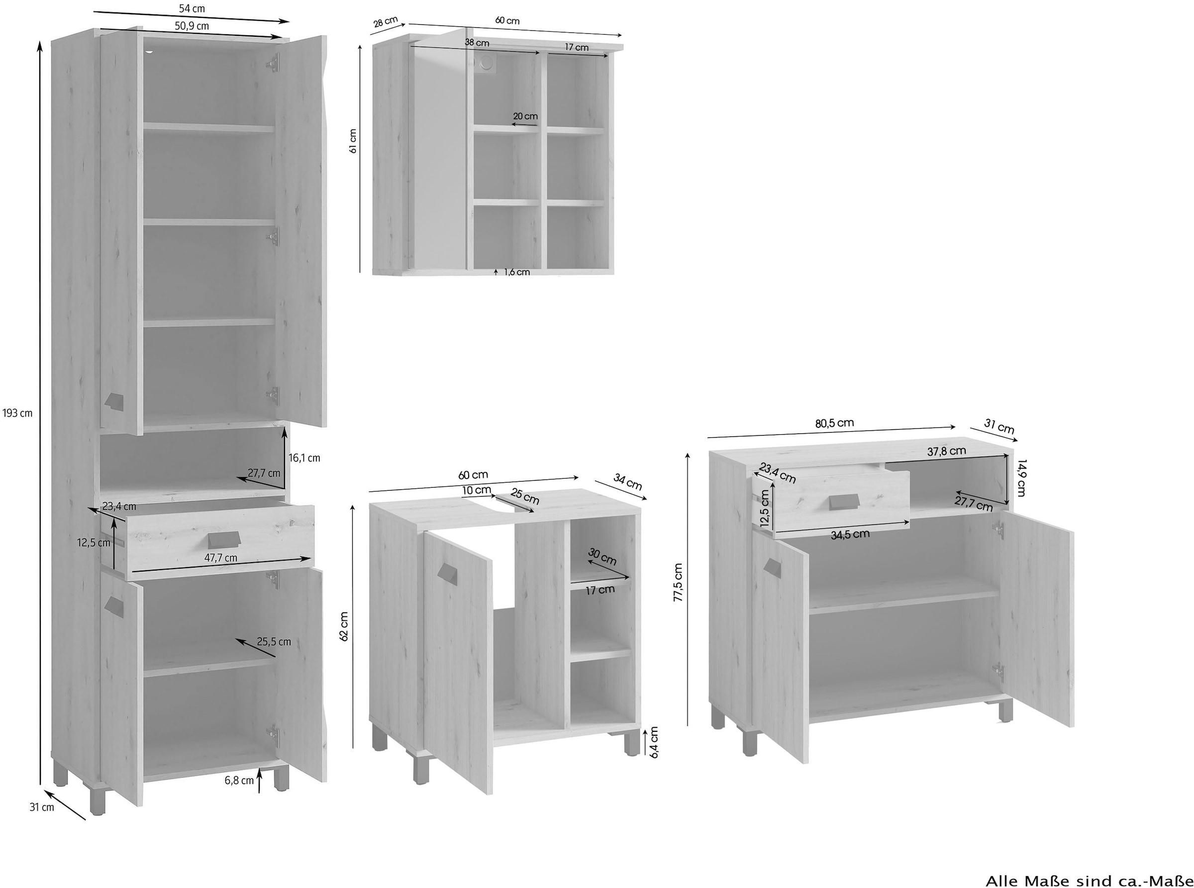 byLIVING Badmöbel-Set »Wellness« Komplett-Set, 4-tlg, 4 Stk. tlg.
