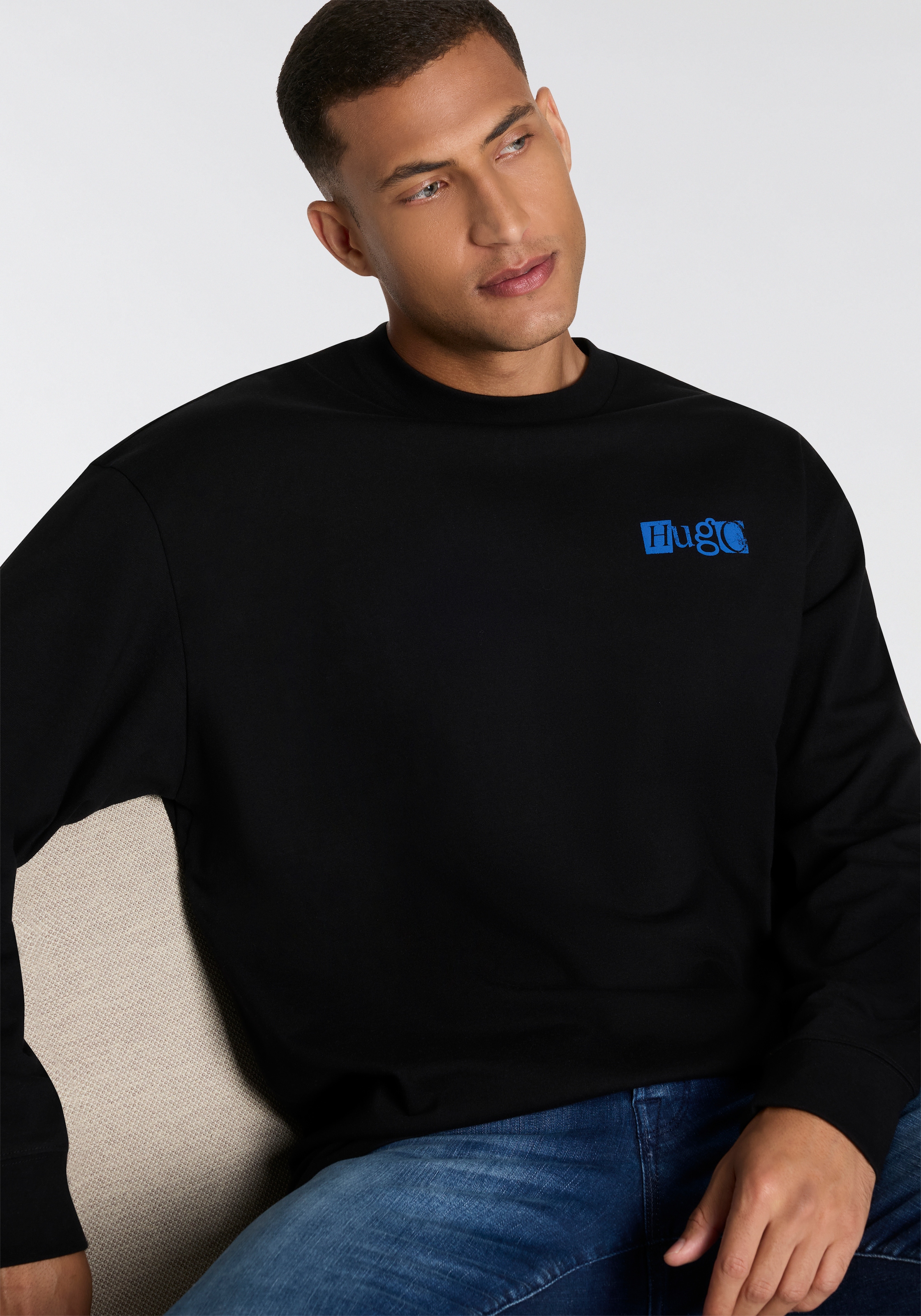 HUGO Blue Langarmshirt »Nilcrew«, mit großem Rückedruck