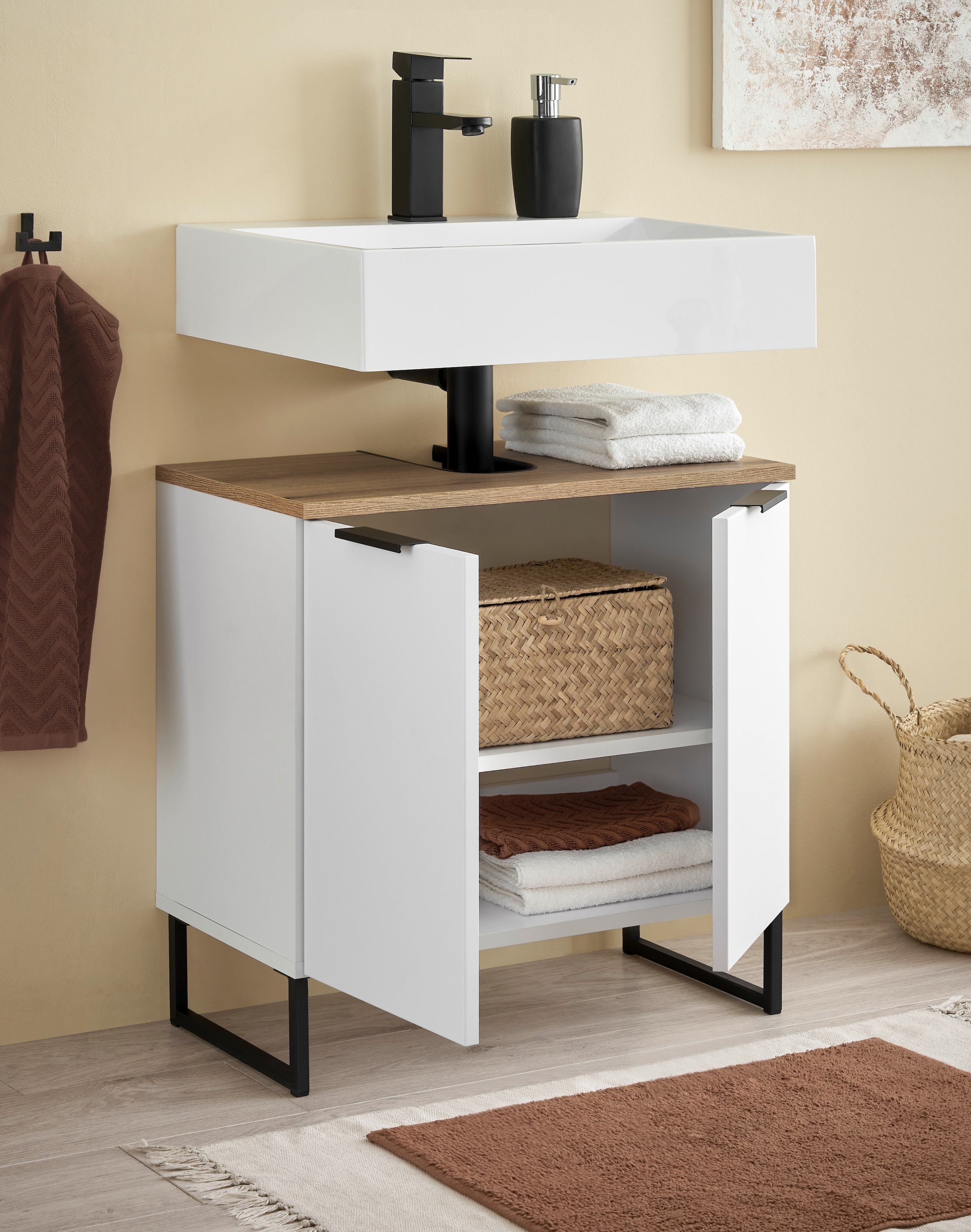 BASIC by Balculina Waschbeckenunterschrank »Denver Waschbeckenunterschrank, Badezimmerschrank 60x60x35« 1 Stk. tlg. Breite 60 cm, Tür L/R montierbar, Softclose