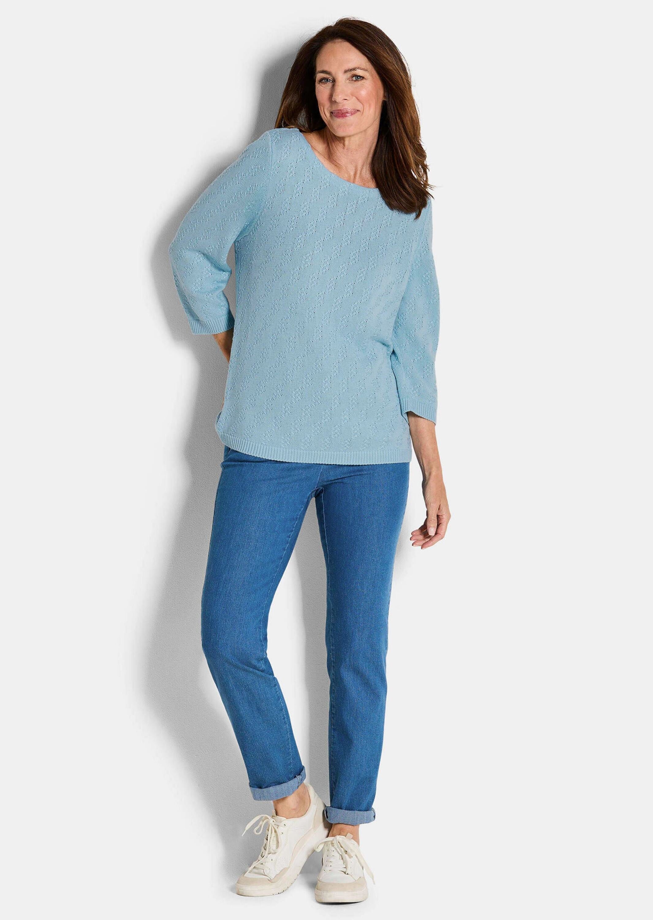 GOLDNER Rundhalspullover »Kurzgröße Halbarm Baumwollpullover mit Struktur« 3/4-Ärmel