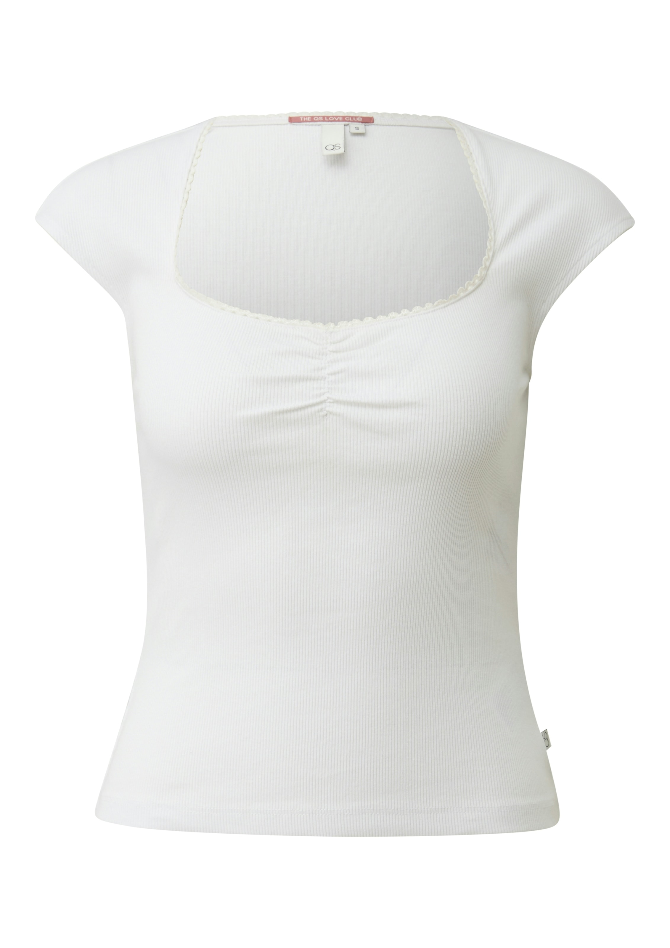 QS Kurzarmshirt mit eckigem Ausschnitt und Häkelkante