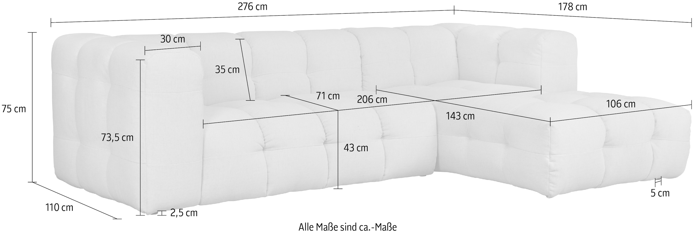LeGer Home by Lena Gercke Ecksofa »TALISHA L-Form Designersofa, moderne Steppung, B/T/H: 276/178/75 cm«, moderne Steppung, hoher Sitzkomfort