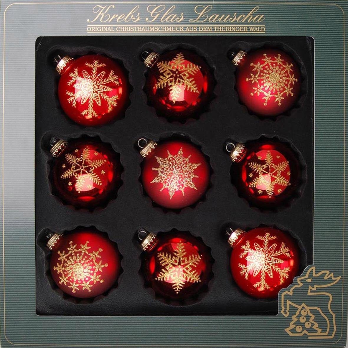 Krebs Glas Lauscha Weihnachtsbaumkugel »Schneeflocke, Weihnachtsdeko rot, Christbaumschmuck«, (Set, 9...