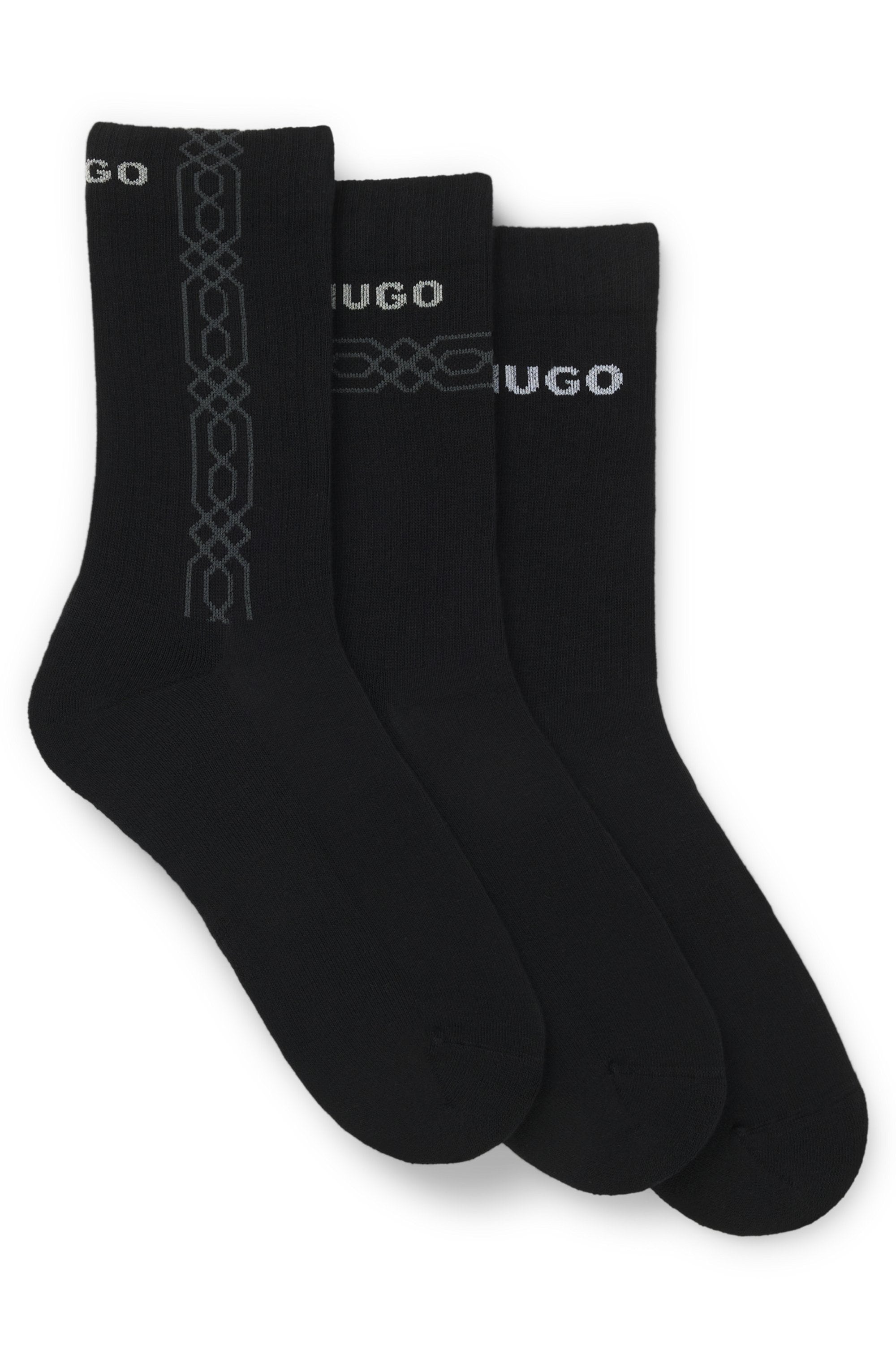 HUGO Underwear Kurzsocken Packung, 3er, 3 Paar tlg. Logoschriftzug, grafisches Muster
