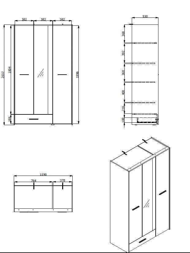 INOSIGN Kleiderschrank »Varadero, MIT umfangreicher Innenausstattung, FSC-zertifiziert«, Drehtürenschrank mit Spiegel und 1 Schublade, 119 oder 157,5cm breit
