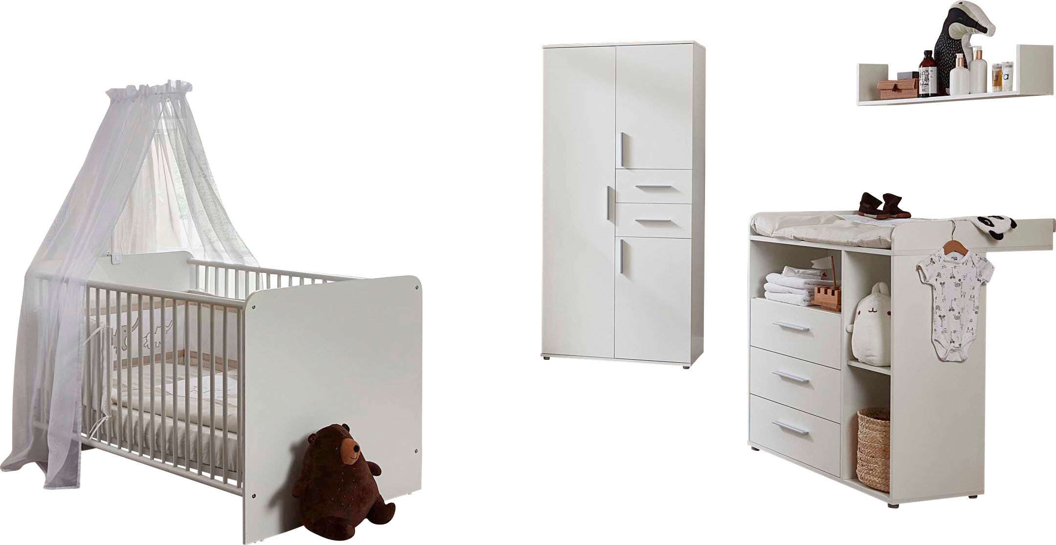 Babyzimmer-Komplettset »Lea«, (Set, 4 St., Bett, Wickelkommode, Schrank, Wandboard),...