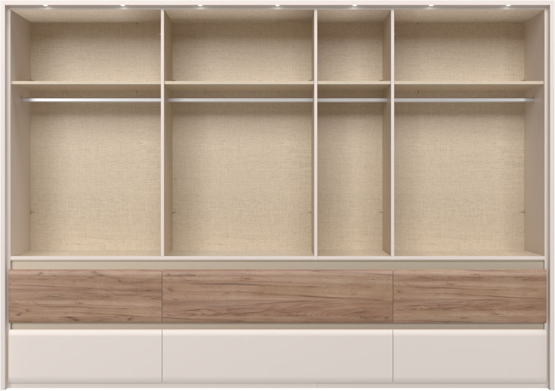 Places of Style Kleiderschrank »Invictus, UV lackiert, kratzfest, FSC-zertifiziert, grifflose Optik«, (abgerundete Schubladen aus MDF im Holzdekor, soft-close), mit Beleuchtung und Passpartourahmen, hoher Schrank (226cm), 6 Breiten