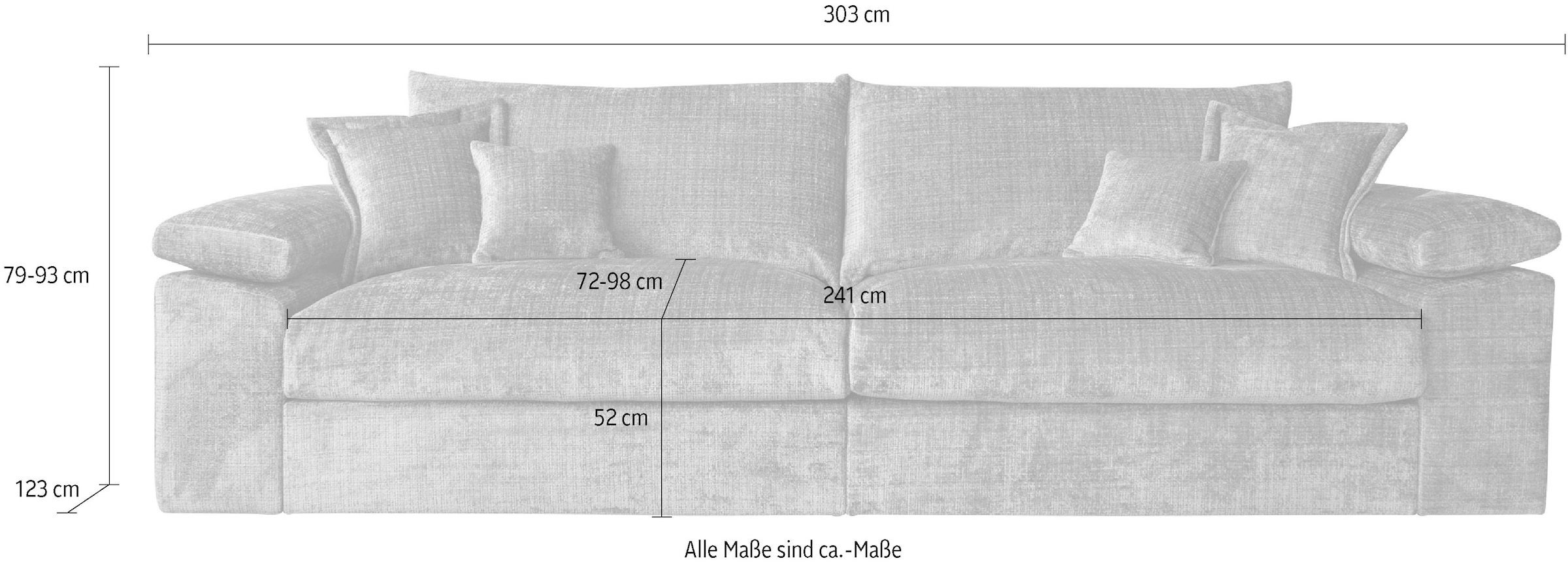 Home affaire Big-Sofa »Soft&Cosy XXL - Breite 303 cm«, Mega-Sofa, Cord oder Chenille-Struktur, Federkern-Polsterung