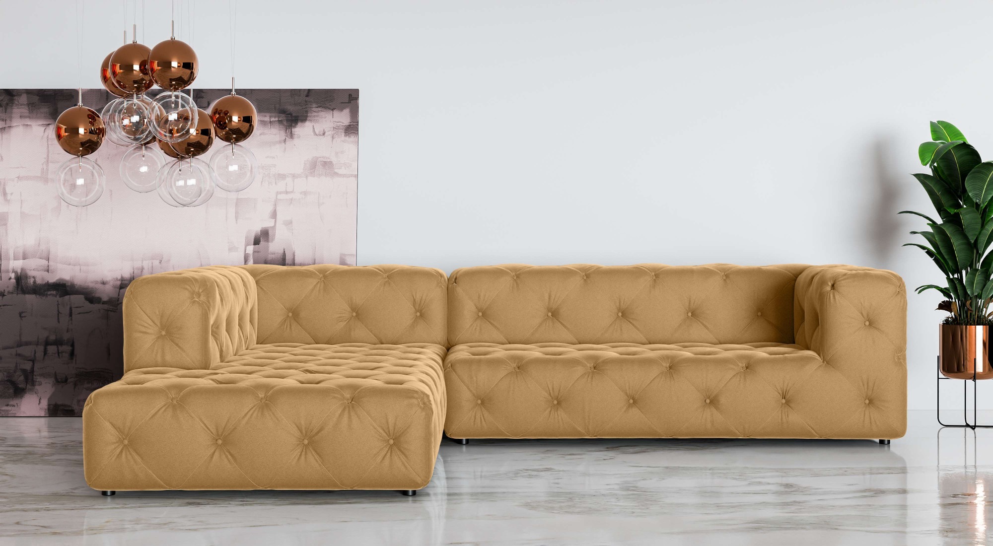 Places of Style Ecksofa »FOLLINA«, L-Form, mit klassischer Chesterfield-Knopfheftung