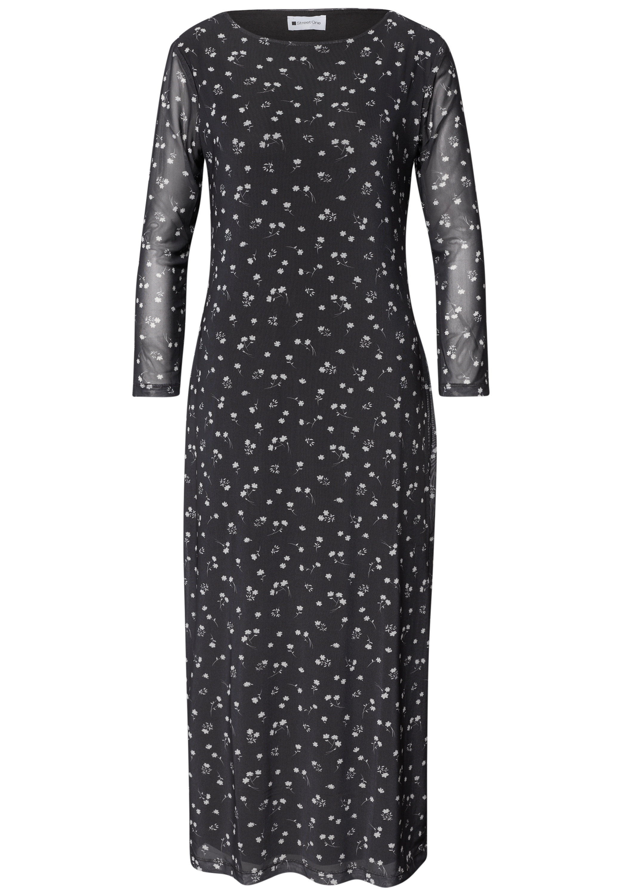 STREET ONE Midikleid Ohne Taschen aus Mesh mit floralem Muster / U-Boot-Ausschnitt