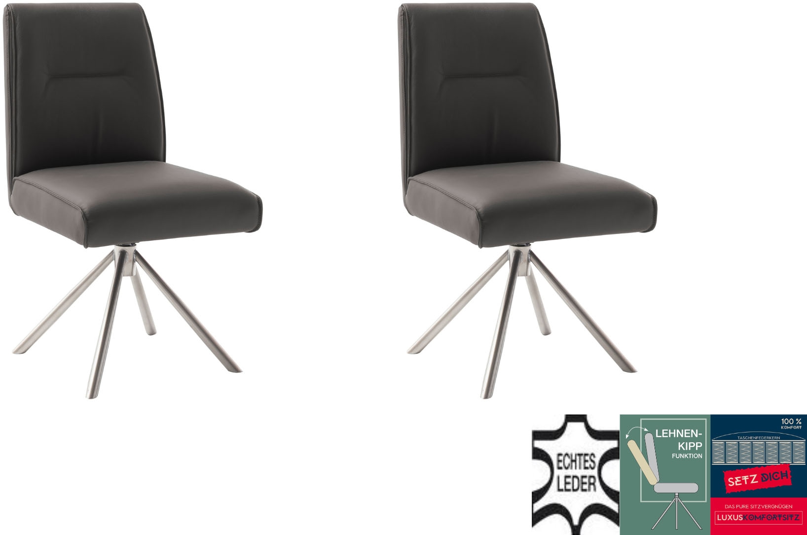 MCA furniture 4-Fußstuhl »DELANE Esszimmerstuhl (2er Set) - Stuhl« (Set) 2 Stk.Taschenfederkern, Lehnenkippfunktion, beweglicher Rücken, 360° drehbar