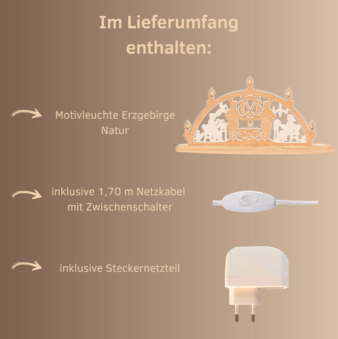 Weigla LED Schwibbogen »Erzgebirge, moderner Lichterbogen aus Holz & Acrylglas«, Erzgebirge garantiert, Weihnachtsdeko Innen, Weihnachtsbeleuchtung