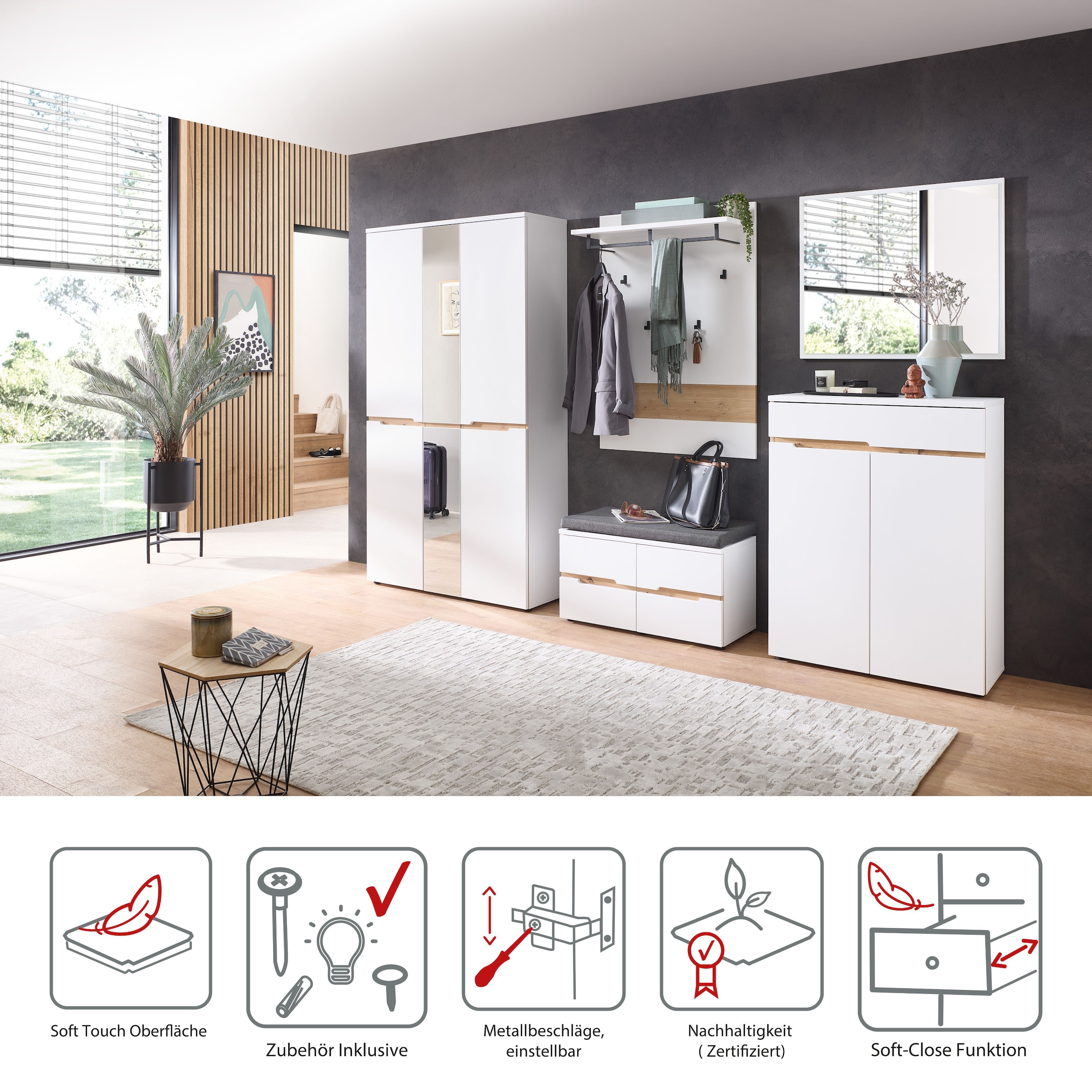 Innostyle Garderoben-Set »Memphis Garderoben Set, 295x192x38cm (B/H/T)« 5 Stk. tlg.