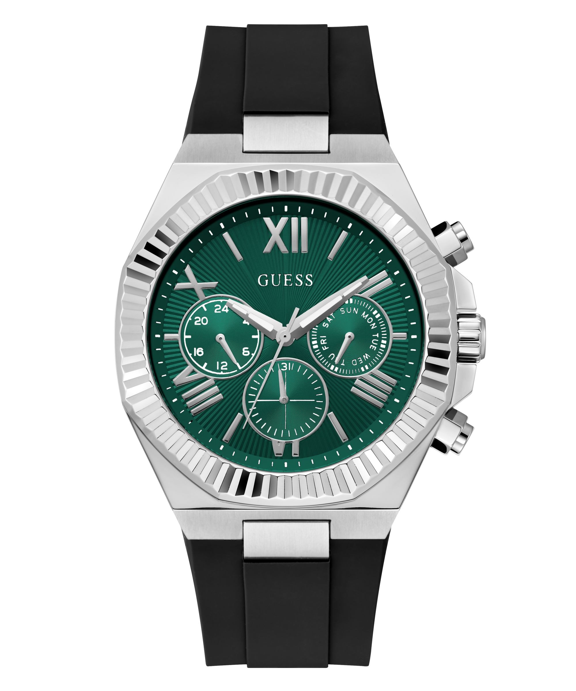 Guess Multifunktionsuhr »EQUITY« Quarzuhr, Armbanduhr, Herrenuhr, Silikonarmband, analog, Wochentag