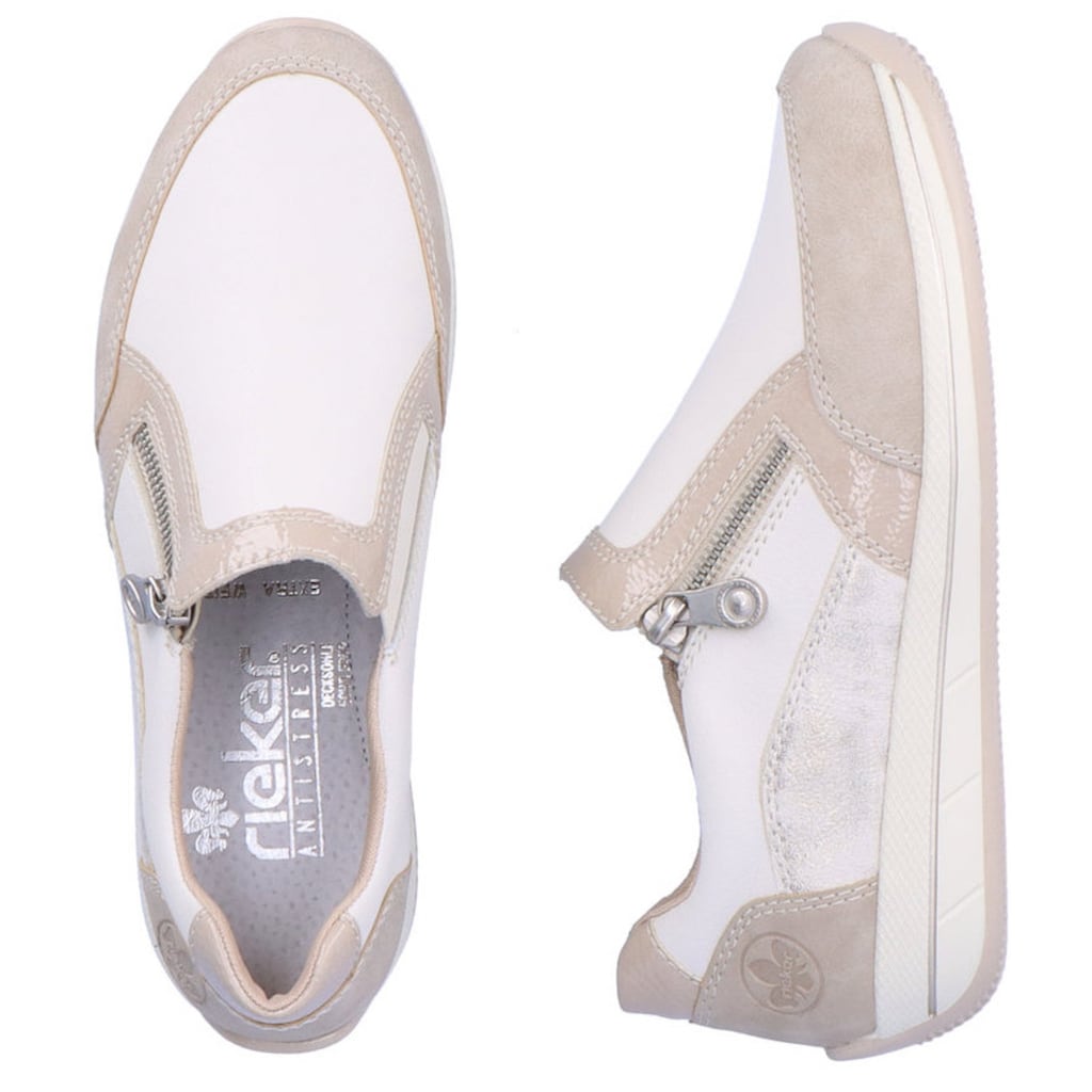 Rieker Slip-On Sneaker, Komfortschuh, Freizeitschuh mit Stretch und Reißverschluss, G-Weite