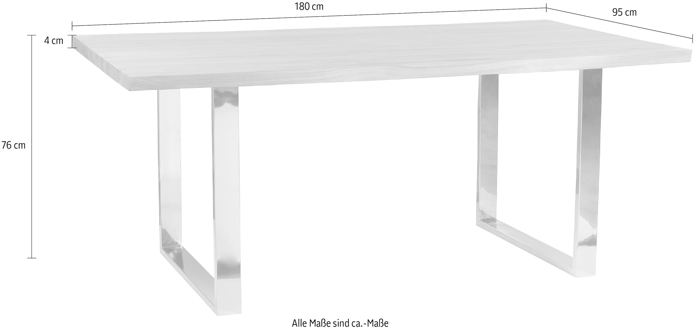 Fink Esstisch, Mit seitlich geschwungener Form, massive Tischplatte, weiß geölt