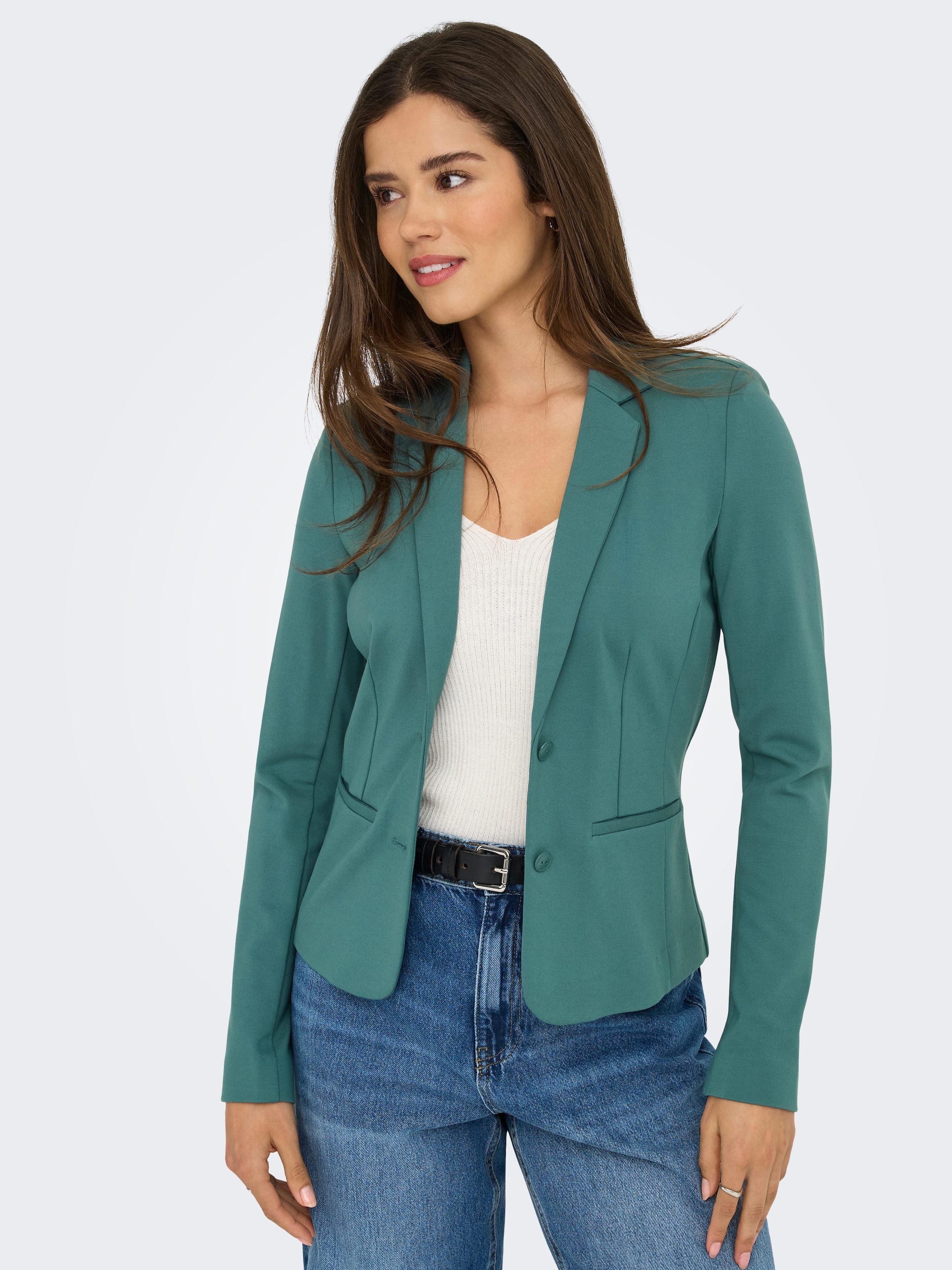 ONLY Jerseyblazer »ONLPOPTRASH – 2-Knopf Blazer mit taillierter Silhouette«, regular fit, Milano Rib, Materialmix, Reverskragen, unifarben