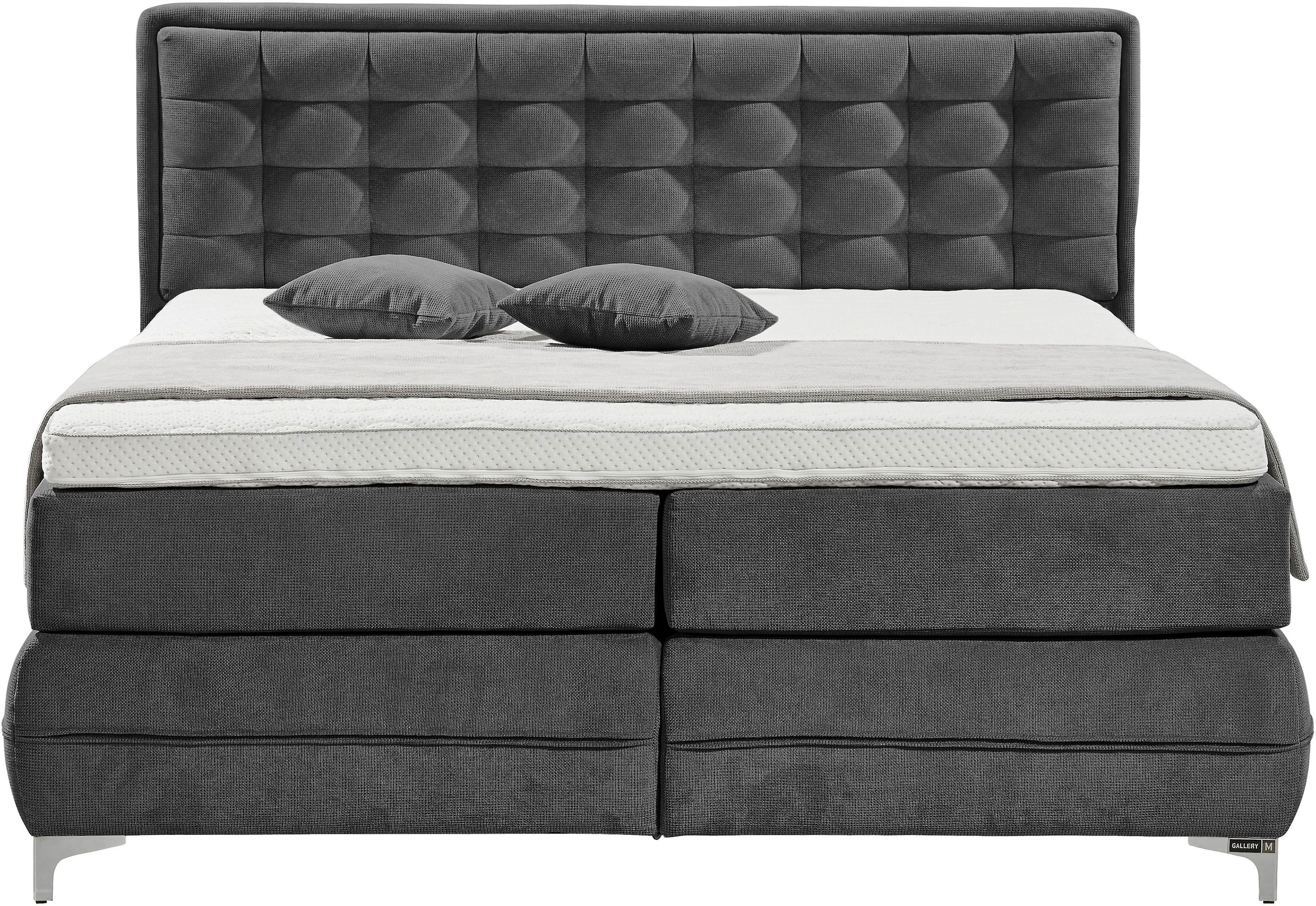 Musterring Boxspringbett »Dubai«, Winkelfuß in Chrom, 3 Härtegrade, Kopfteil in Kassettensteppung